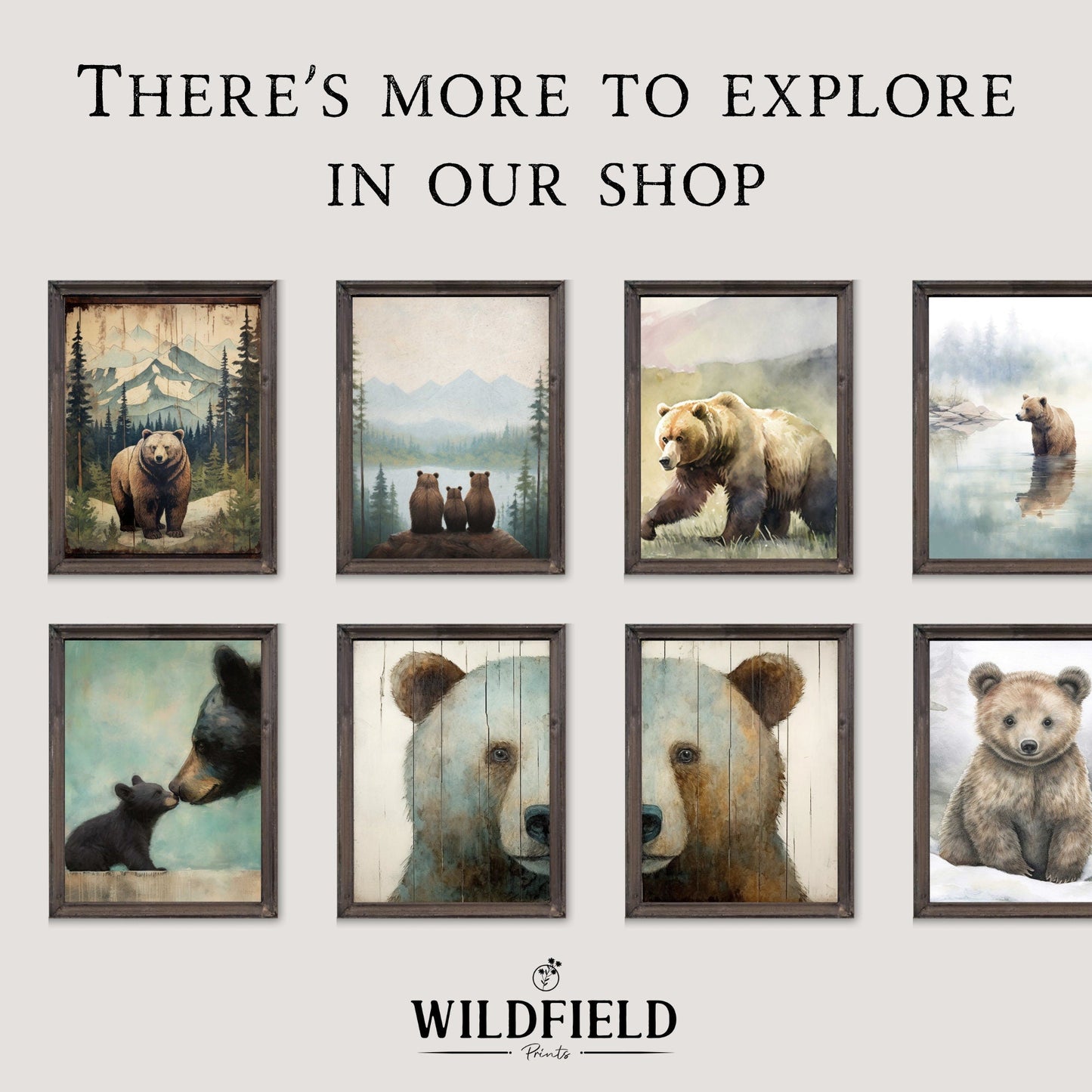 Bear Wall Art, Rustic Animal Print, Nursery Decor - WildfieldPrints