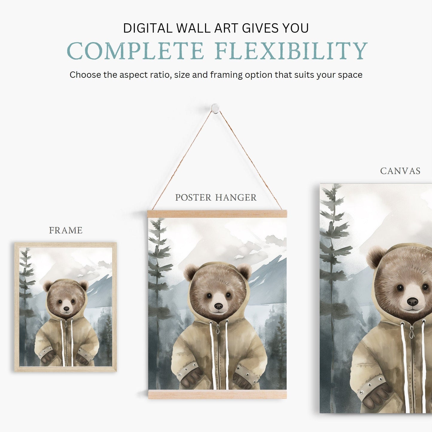 Bear Wall Art, Vintage Watercolor Decor, Cute Nursery Animal Print - WildfieldPrints