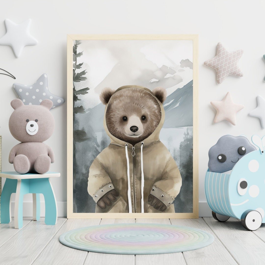 Bear Wall Art, Vintage Watercolor Decor, Cute Nursery Animal Print - WildfieldPrints