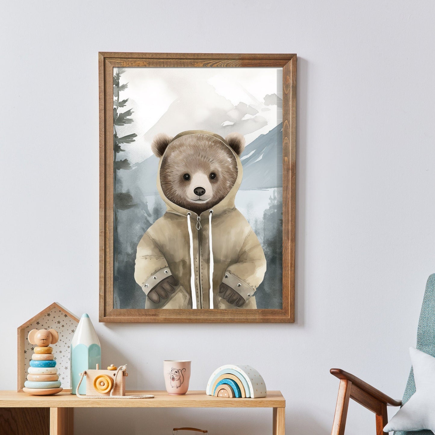 Bear Wall Art, Vintage Watercolor Decor, Cute Nursery Animal Print - WildfieldPrints