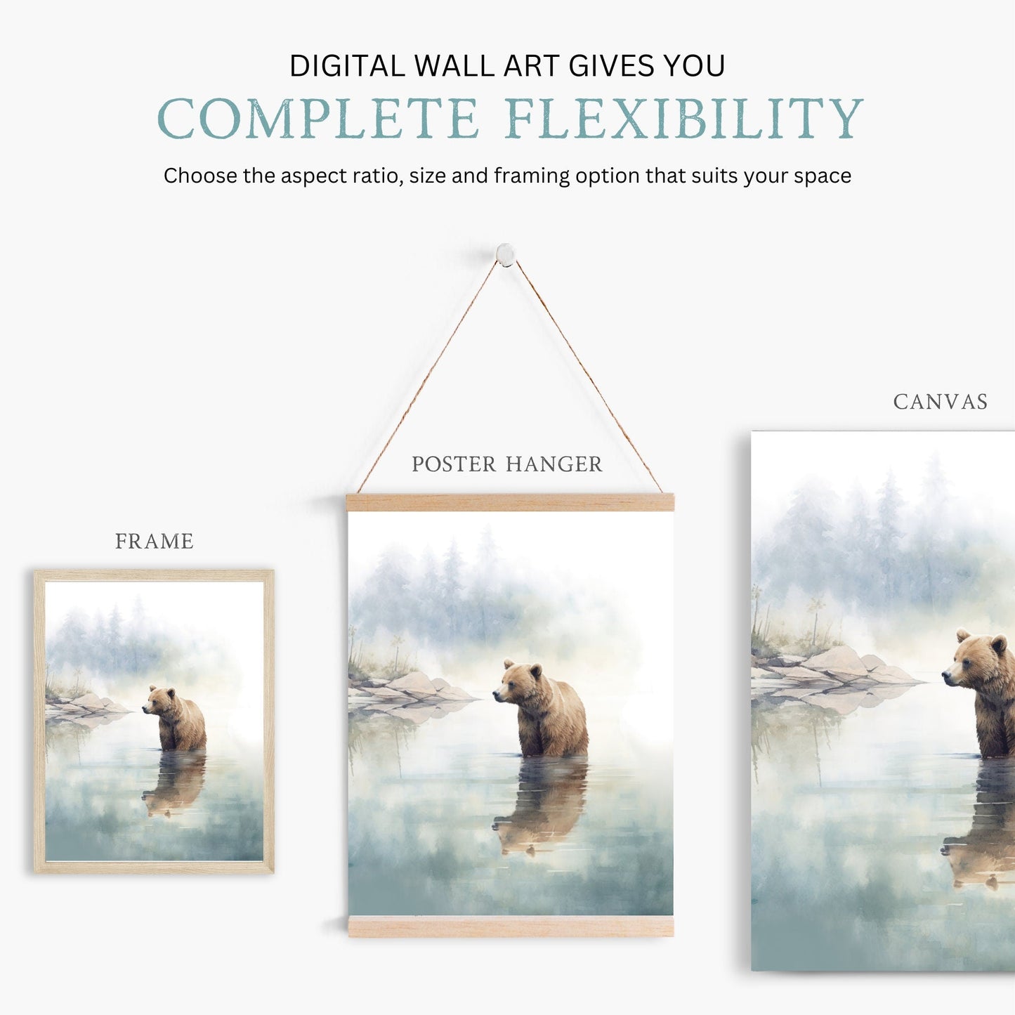 Bear Wall Art, Watercolor Animal Print, Rustic Cabin Decor - WildfieldPrints