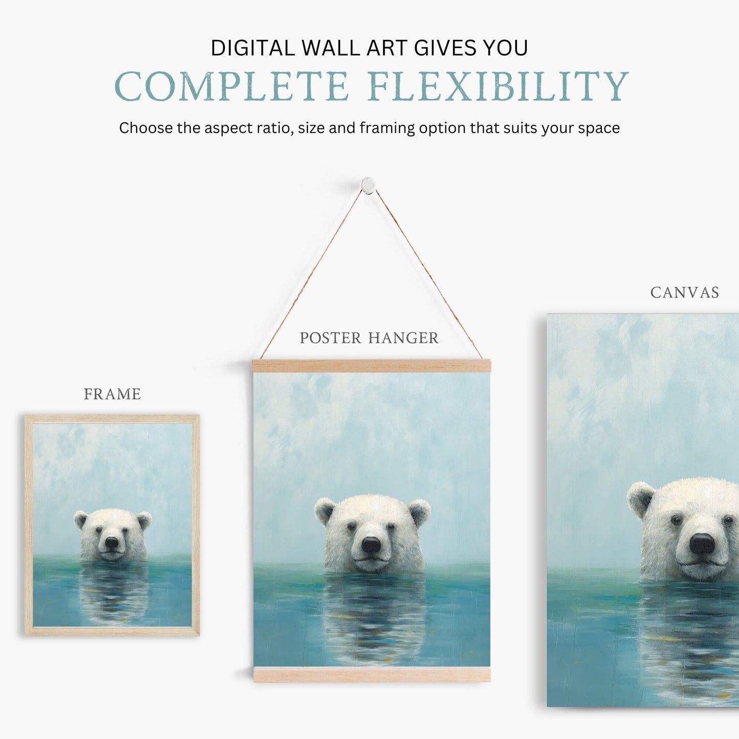 Bear Wall Decor, Polar Bear Artwork, Rustic Nursery Animal Prints - WildfieldPrints