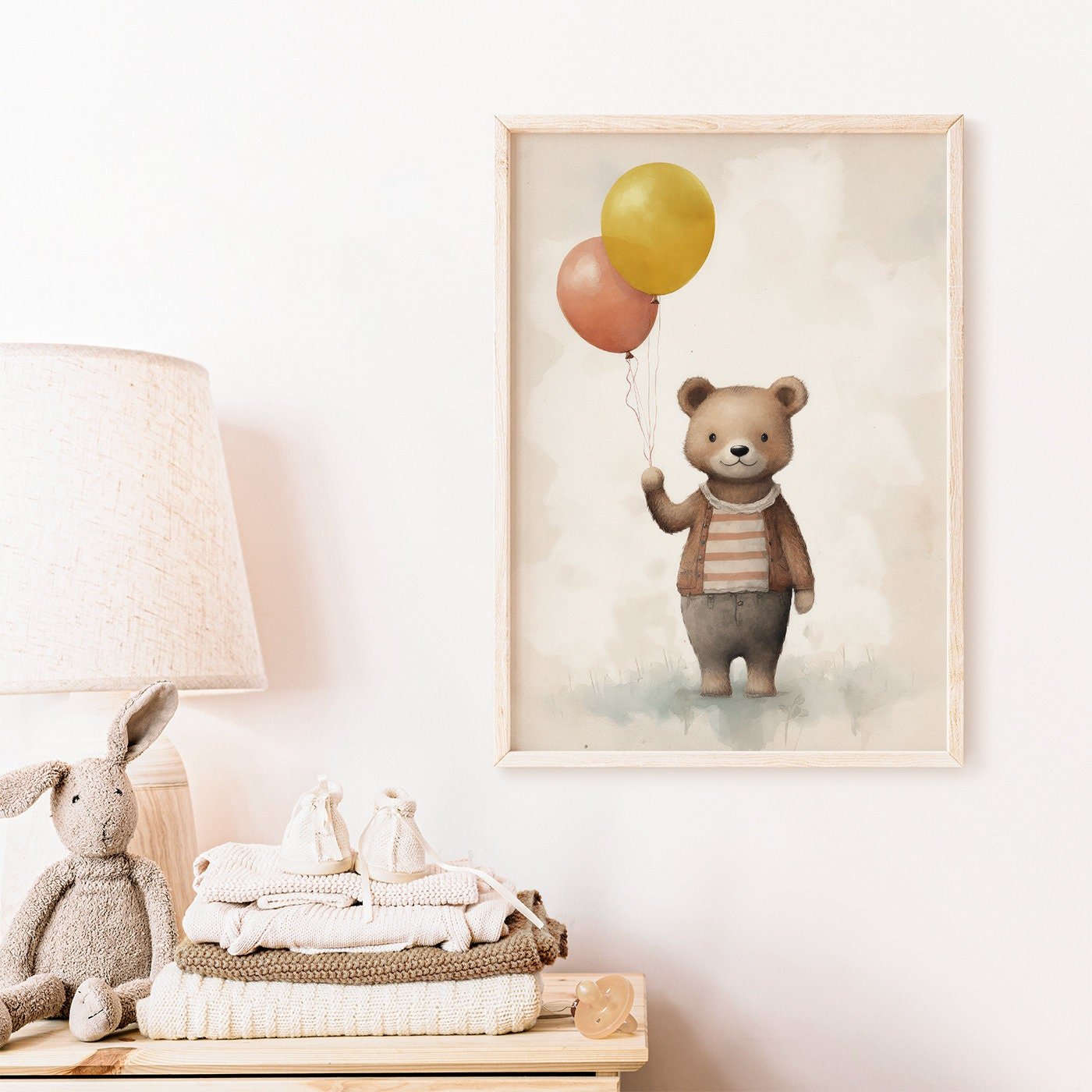 Bear with Balloons Print, Vintage Teddy Bear Nursery Decor, Animal Room Art - WildfieldPrints