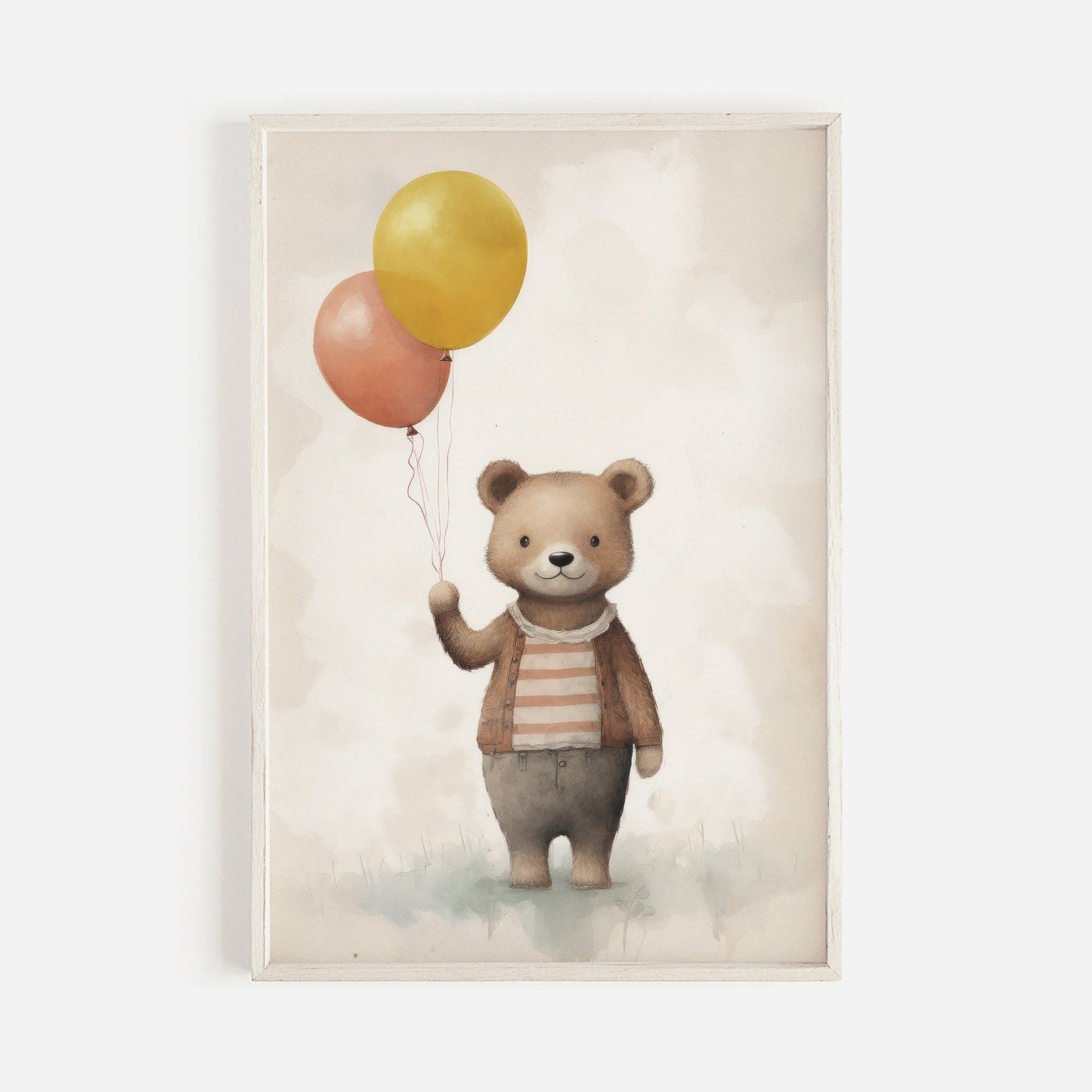 Bear with Balloons Print, Vintage Teddy Bear Nursery Decor, Animal Room Art - WildfieldPrints