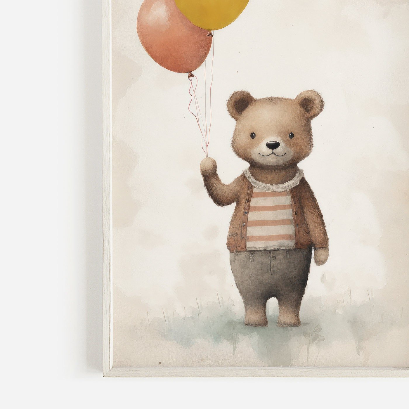 Bear with Balloons Print, Vintage Teddy Bear Nursery Decor, Animal Room Art - WildfieldPrints