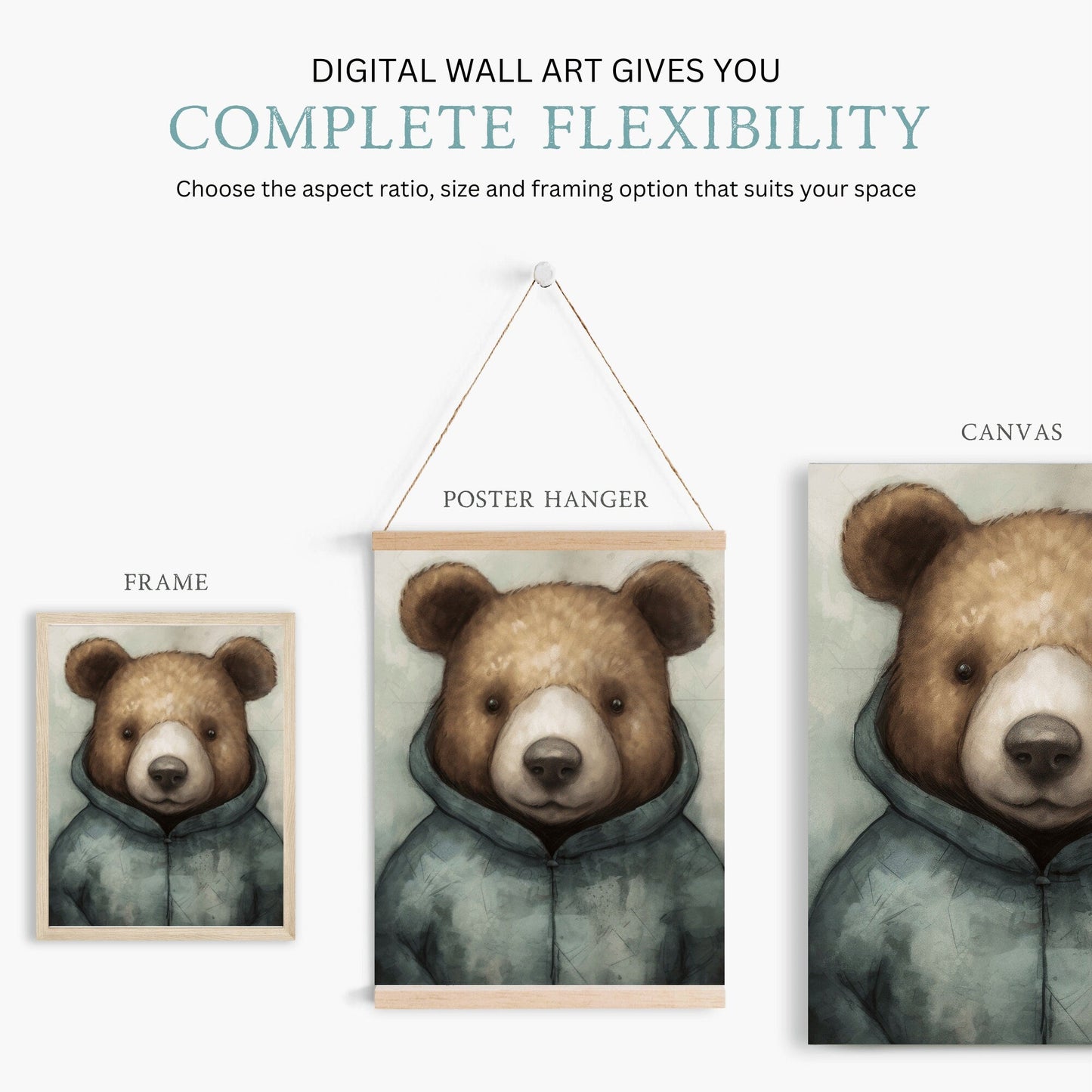 Bears Wearing Clothes, Woodland Nursery Wall Art, Vintage Room Decor - WildfieldPrints