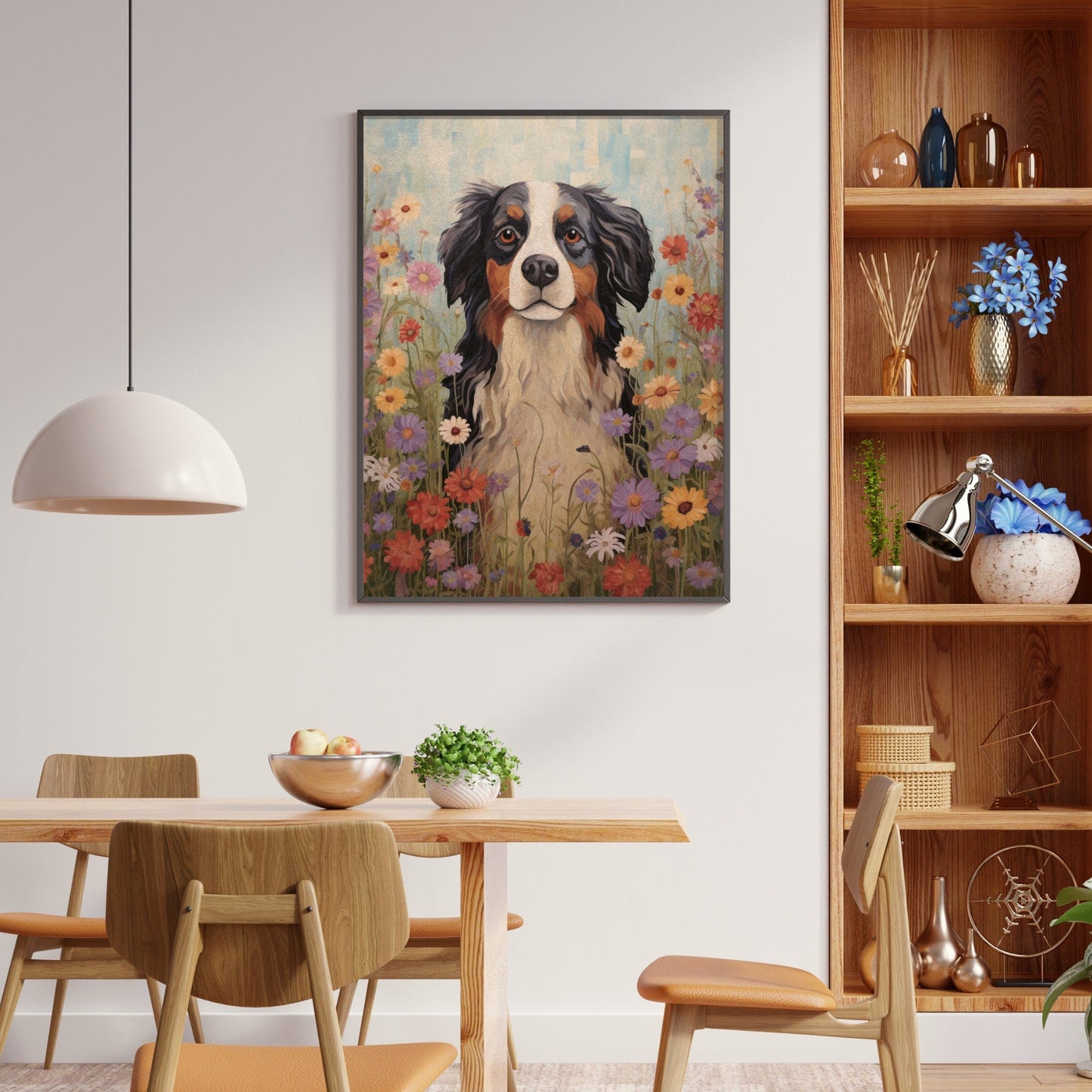 Bernese Mountain Dog Print, Vintage Dog Portrait, Flowers and Canines - WildfieldPrints
