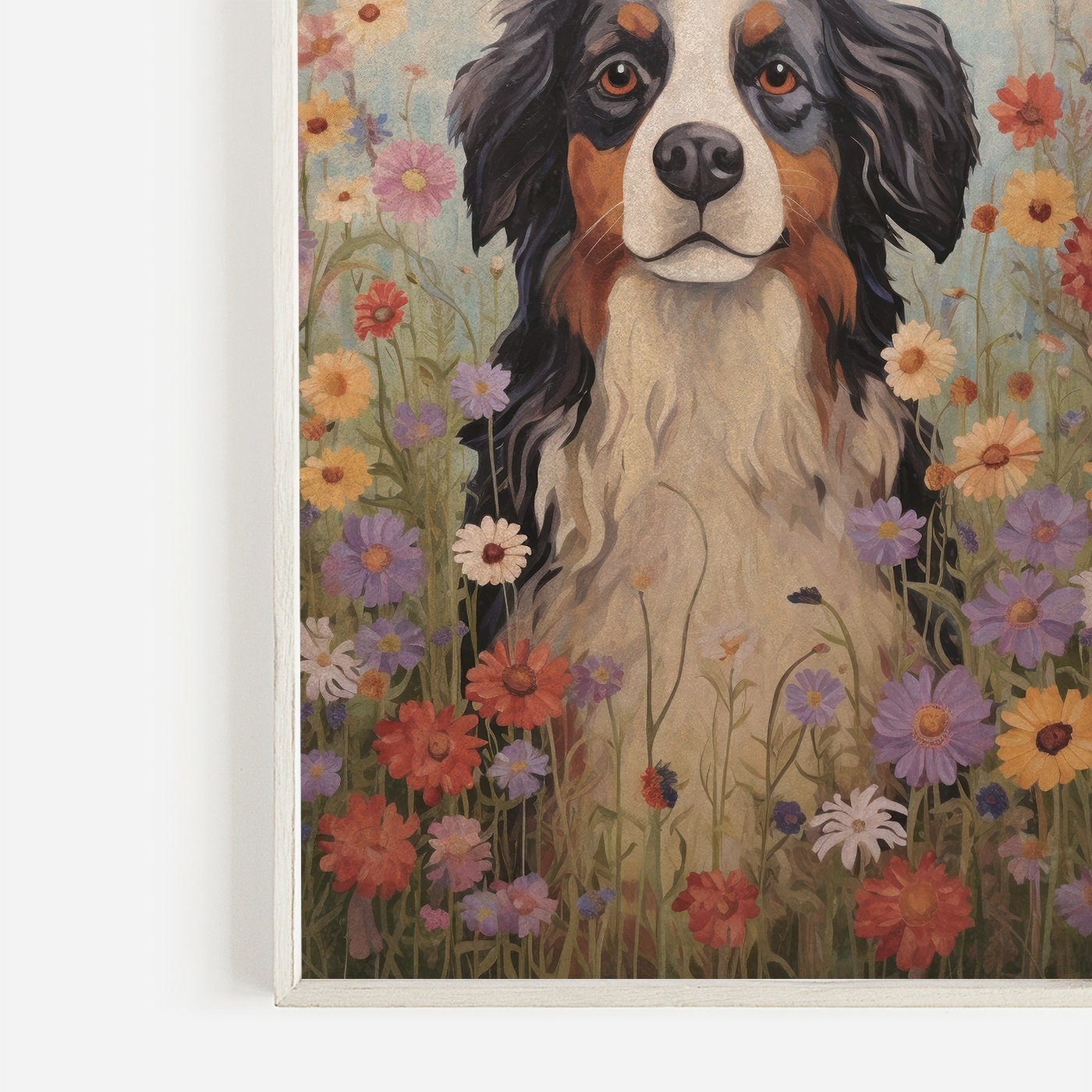 Bernese Mountain Dog Print, Vintage Dog Portrait, Flowers and Canines - WildfieldPrints