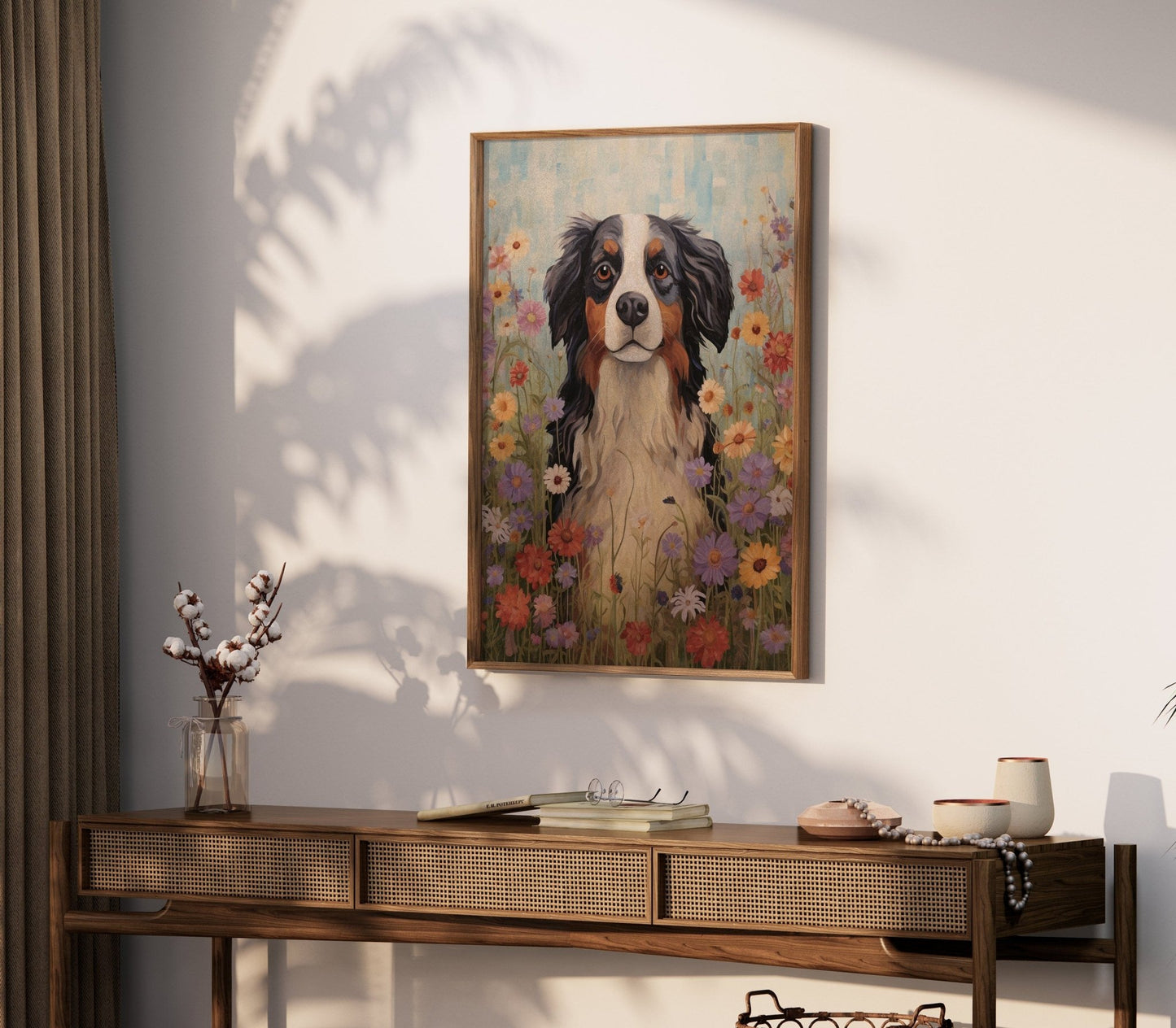 Bernese Mountain Dog Print, Vintage Dog Portrait, Flowers and Canines - WildfieldPrints