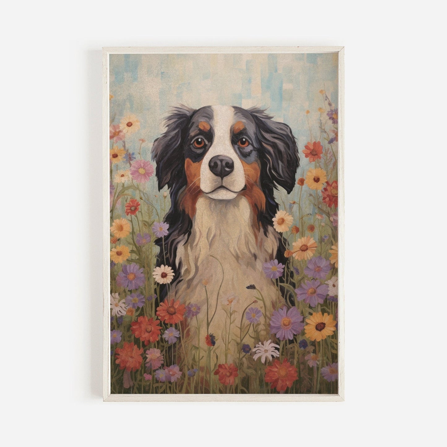 Bernese Mountain Dog Print, Vintage Dog Portrait, Flowers and Canines - WildfieldPrints