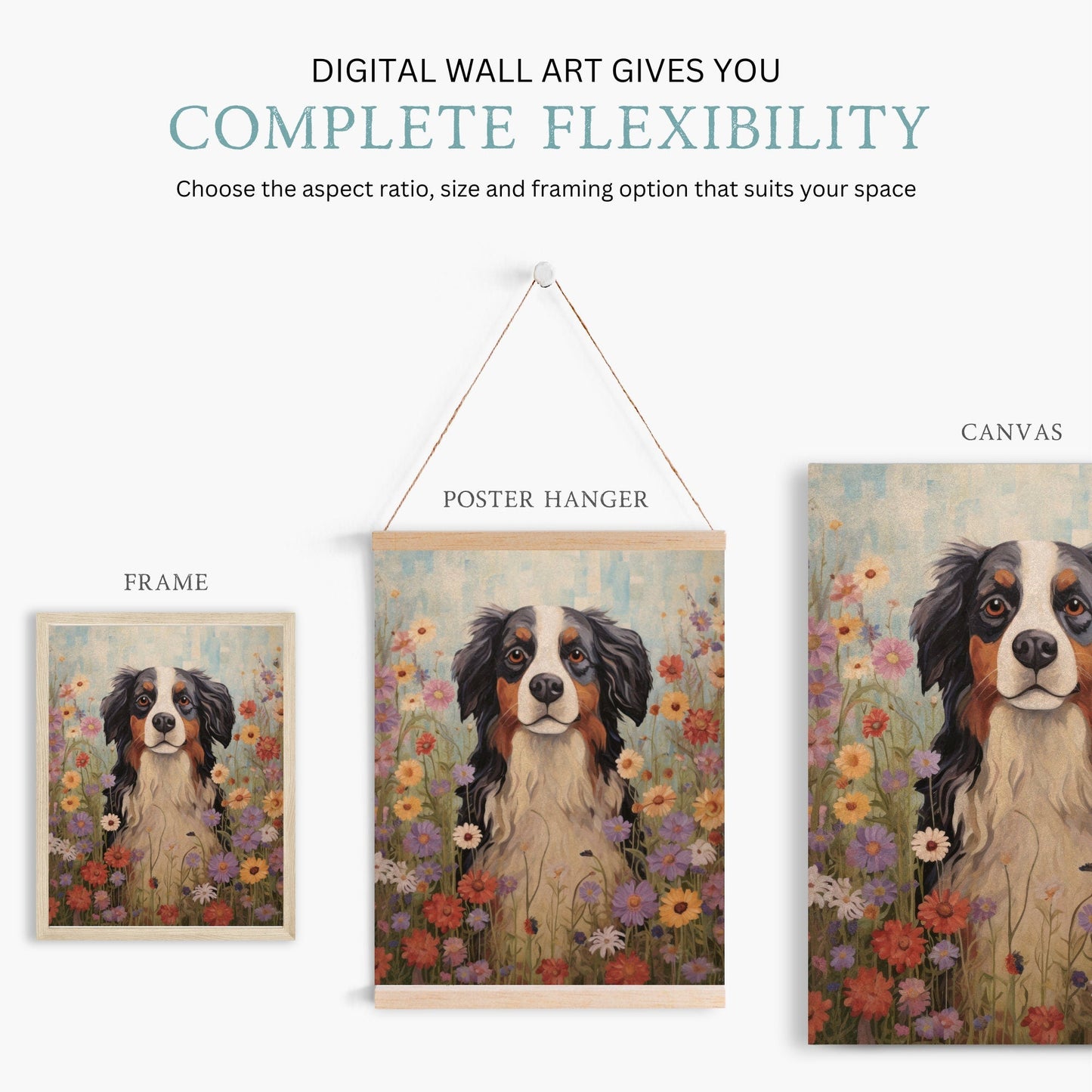 Bernese Mountain Dog Print, Vintage Dog Portrait, Flowers and Canines - WildfieldPrints