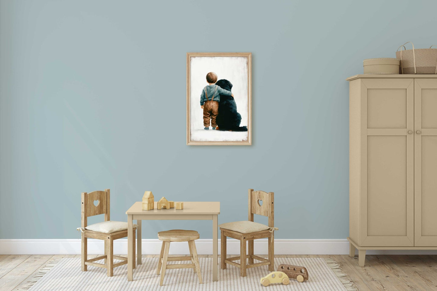 Bernese Mountain Nursery Print, Boy & Dog Room Decor, Toddler Art - WildfieldPrints