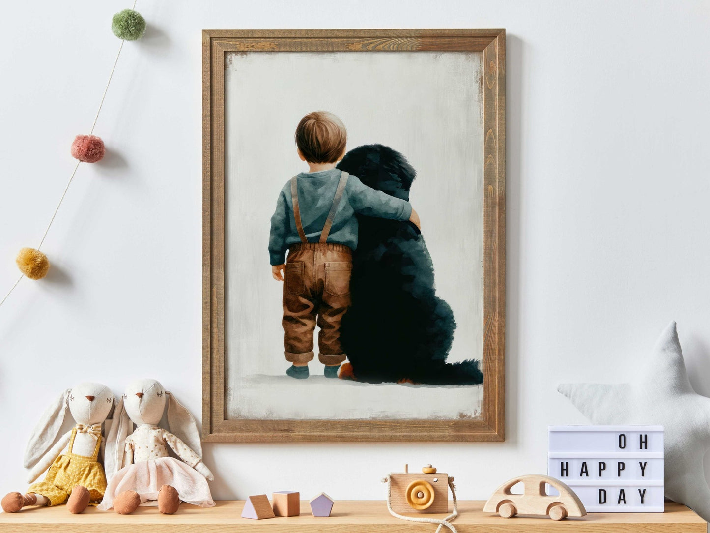 Bernese Mountain Nursery Print, Boy & Dog Room Decor, Toddler Art - WildfieldPrints