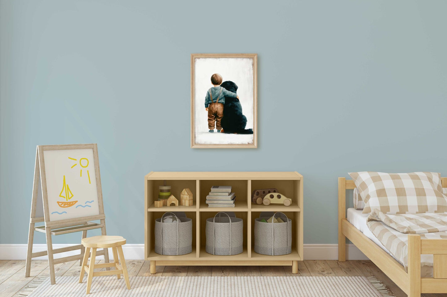 Bernese Mountain Nursery Print, Boy & Dog Room Decor, Toddler Art - WildfieldPrints