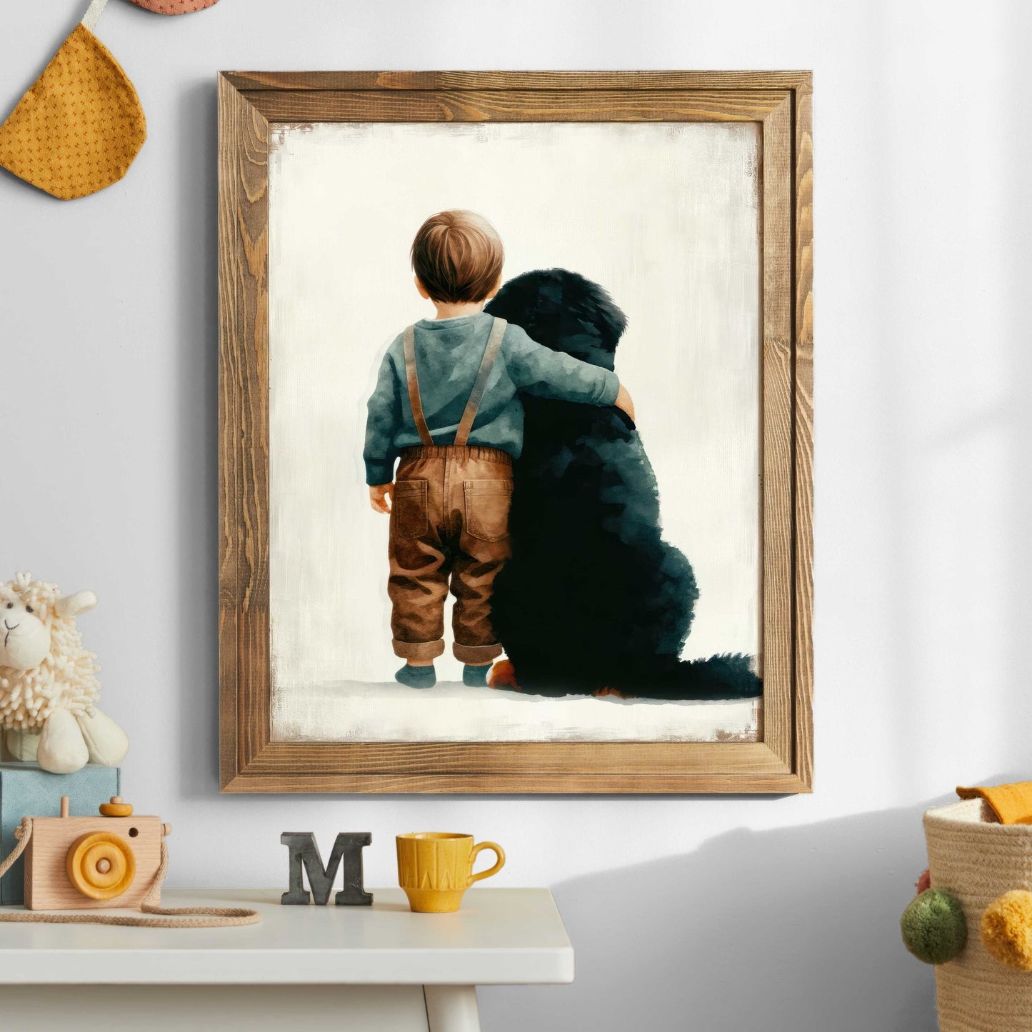 Bernese Mountain Nursery Print, Boy & Dog Room Decor, Toddler Art - WildfieldPrints