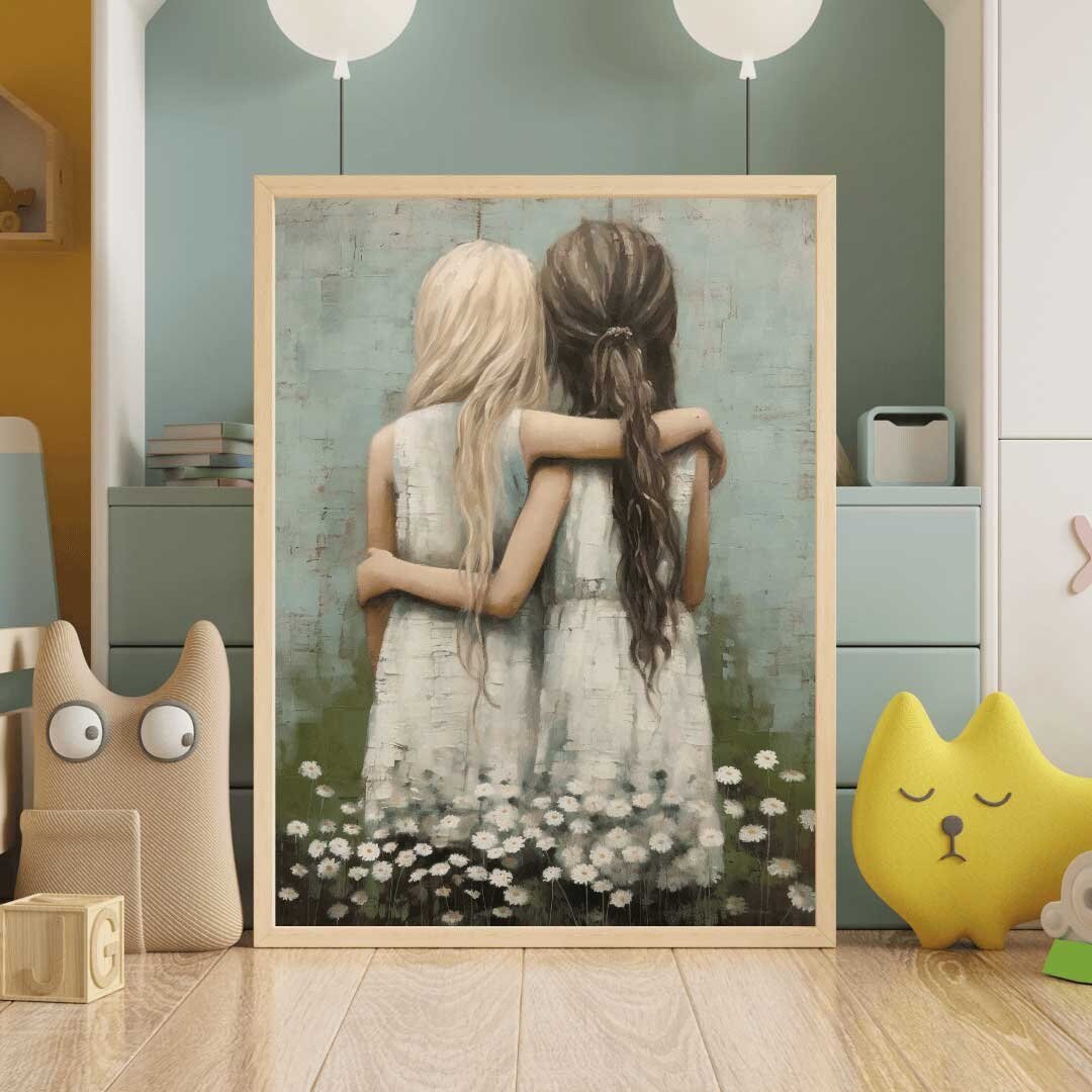 Best Friends Prints, Vintage Girls Room Decor, Unique Friendship Art - WildfieldPrints