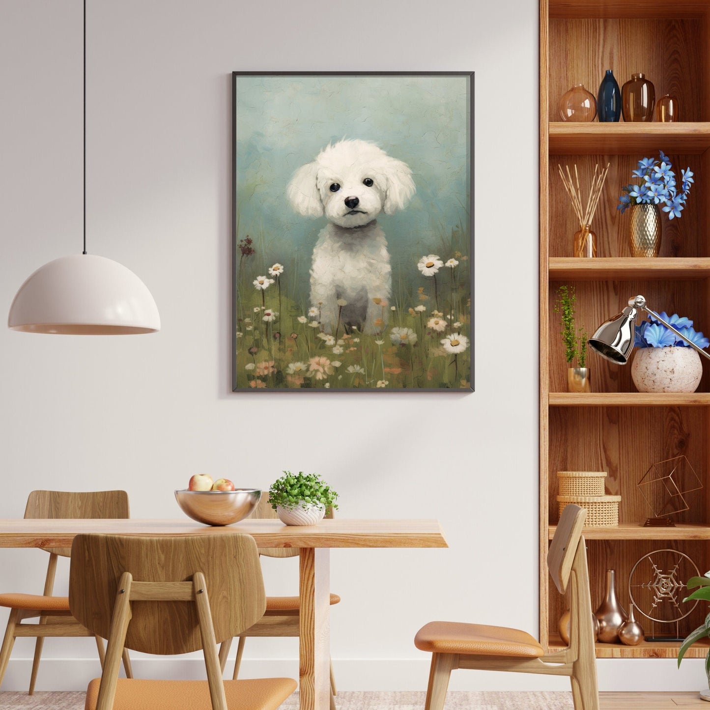 Bichon Frisé Wall Art, Vintage Dog Print, Floral Dog Decor - WildfieldPrints