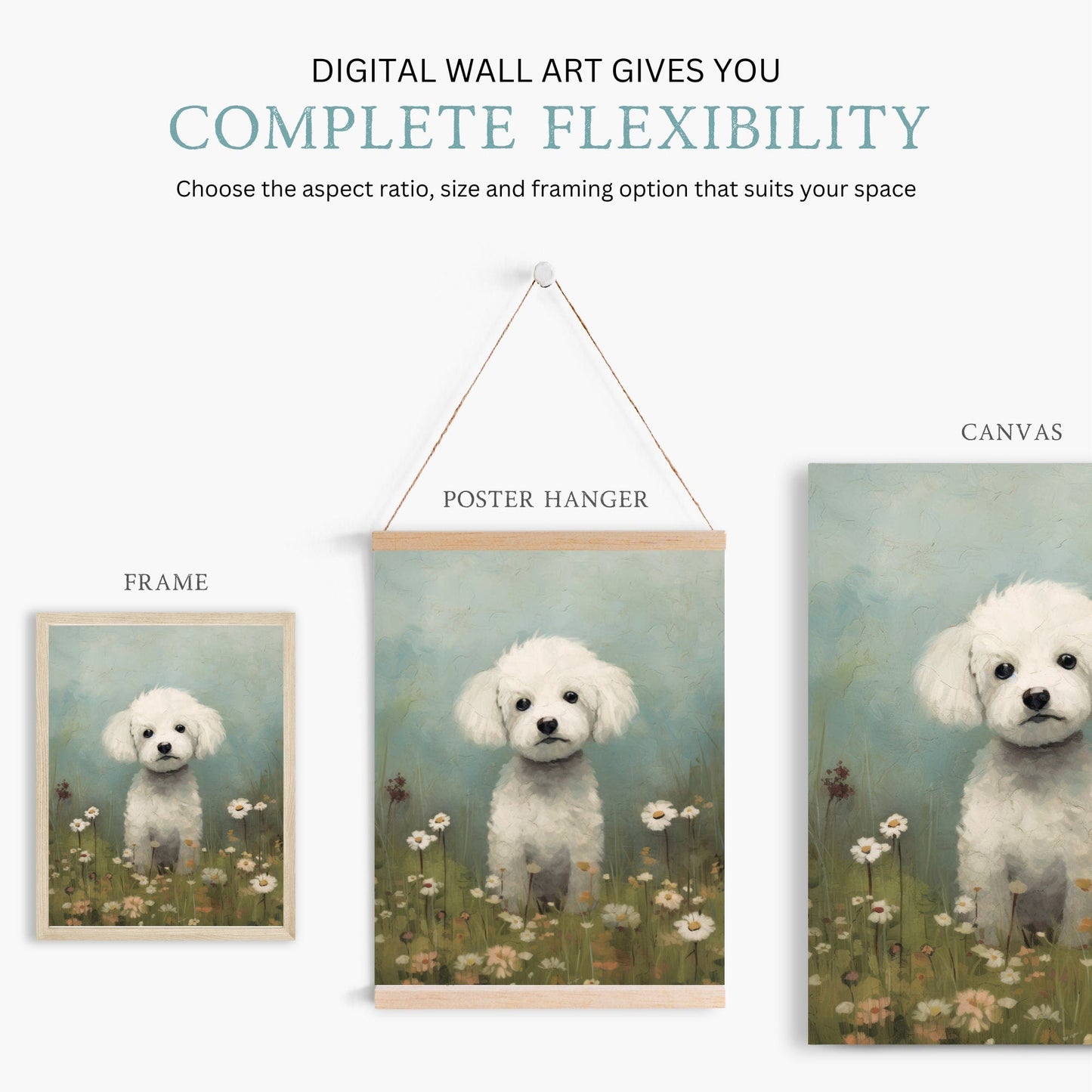Bichon Frisé Wall Art, Vintage Dog Print, Floral Dog Decor - WildfieldPrints