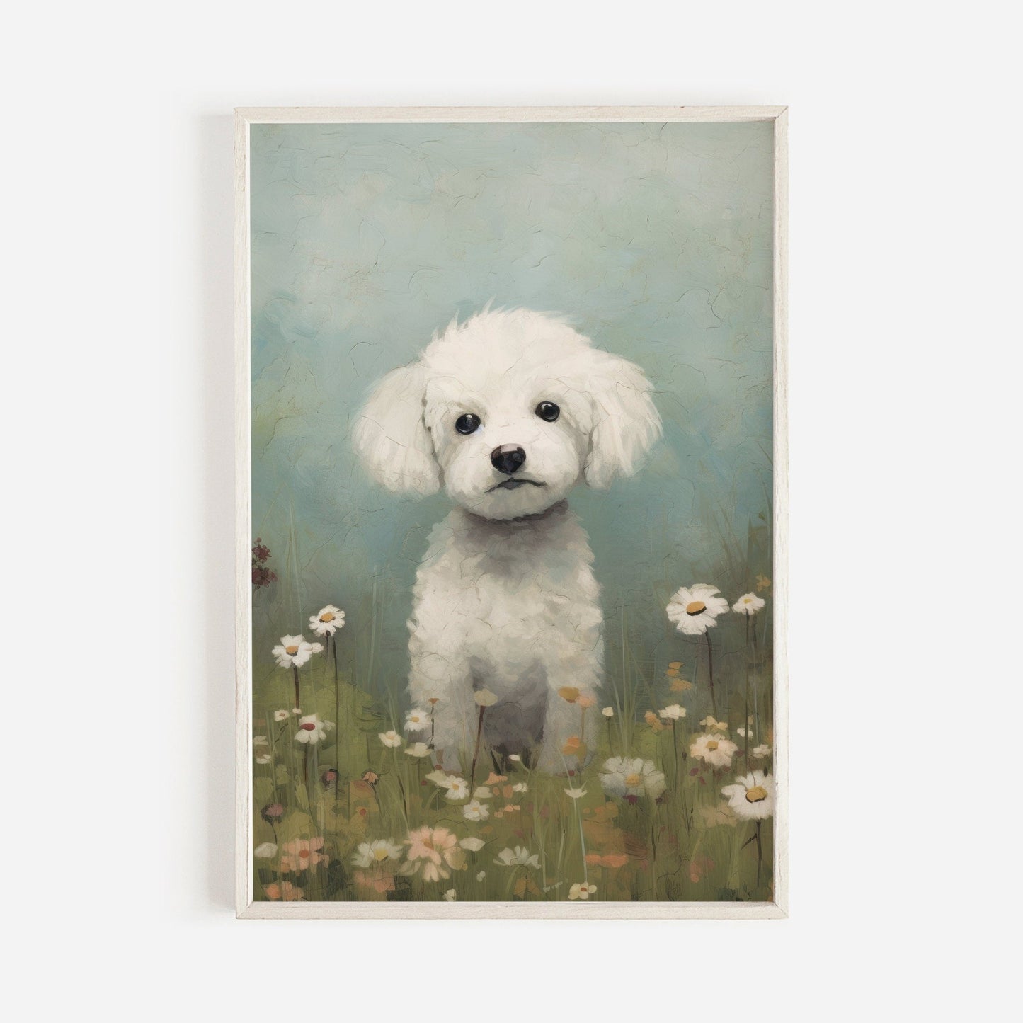 Bichon Frisé Wall Art, Vintage Dog Print, Floral Dog Decor - WildfieldPrints