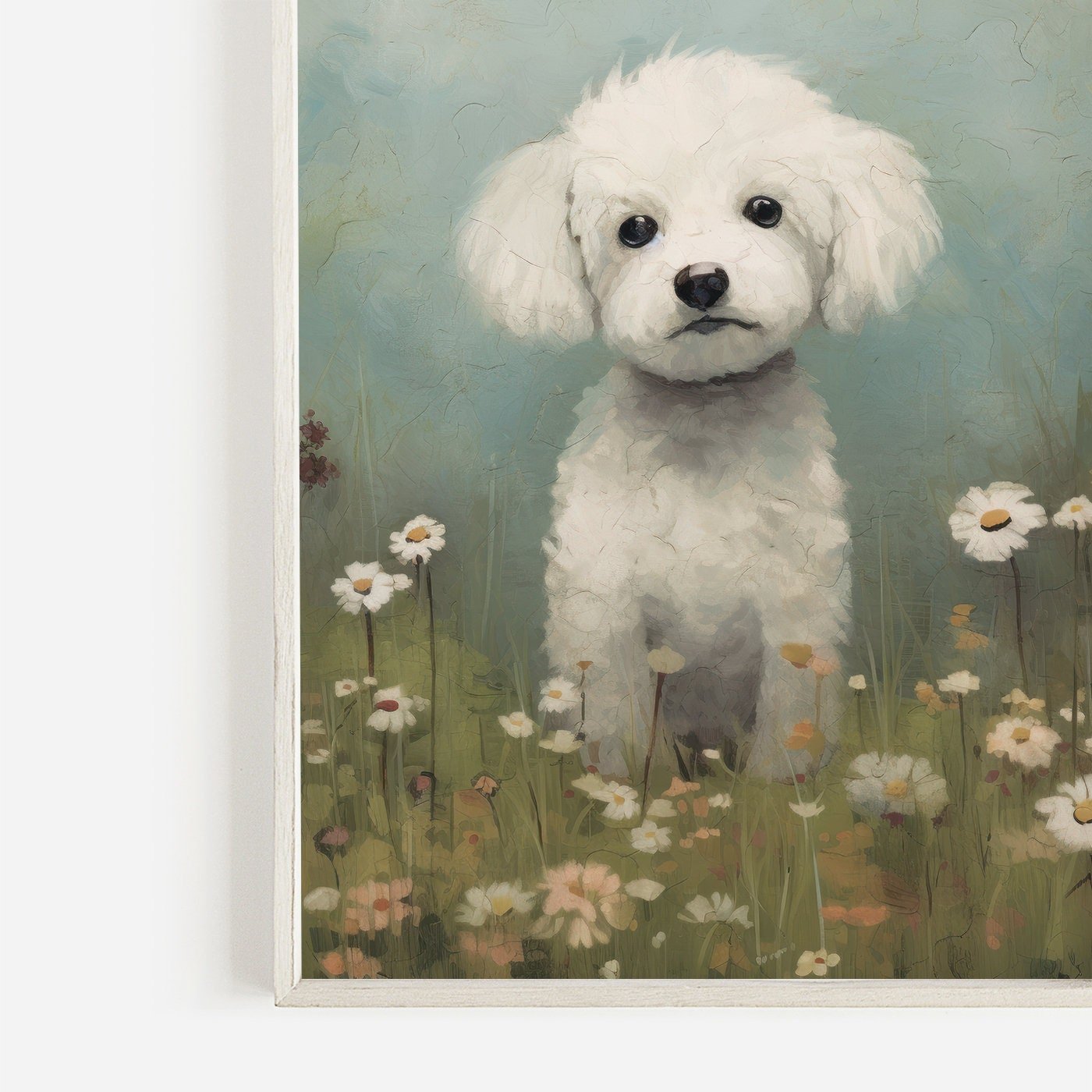 Bichon Frisé Wall Art, Vintage Dog Print, Floral Dog Decor - WildfieldPrints