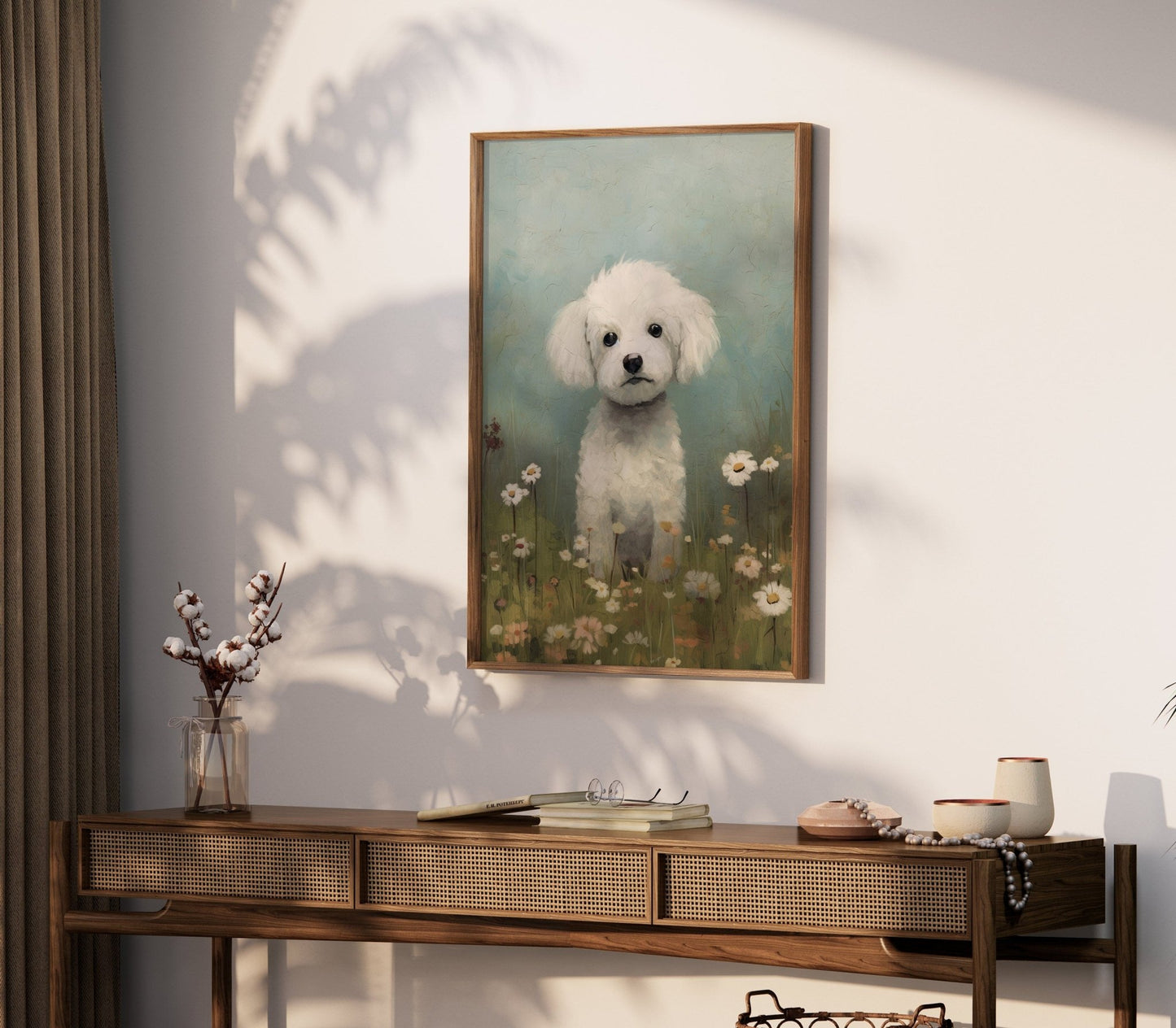 Bichon Frisé Wall Art, Vintage Dog Print, Floral Dog Decor - WildfieldPrints