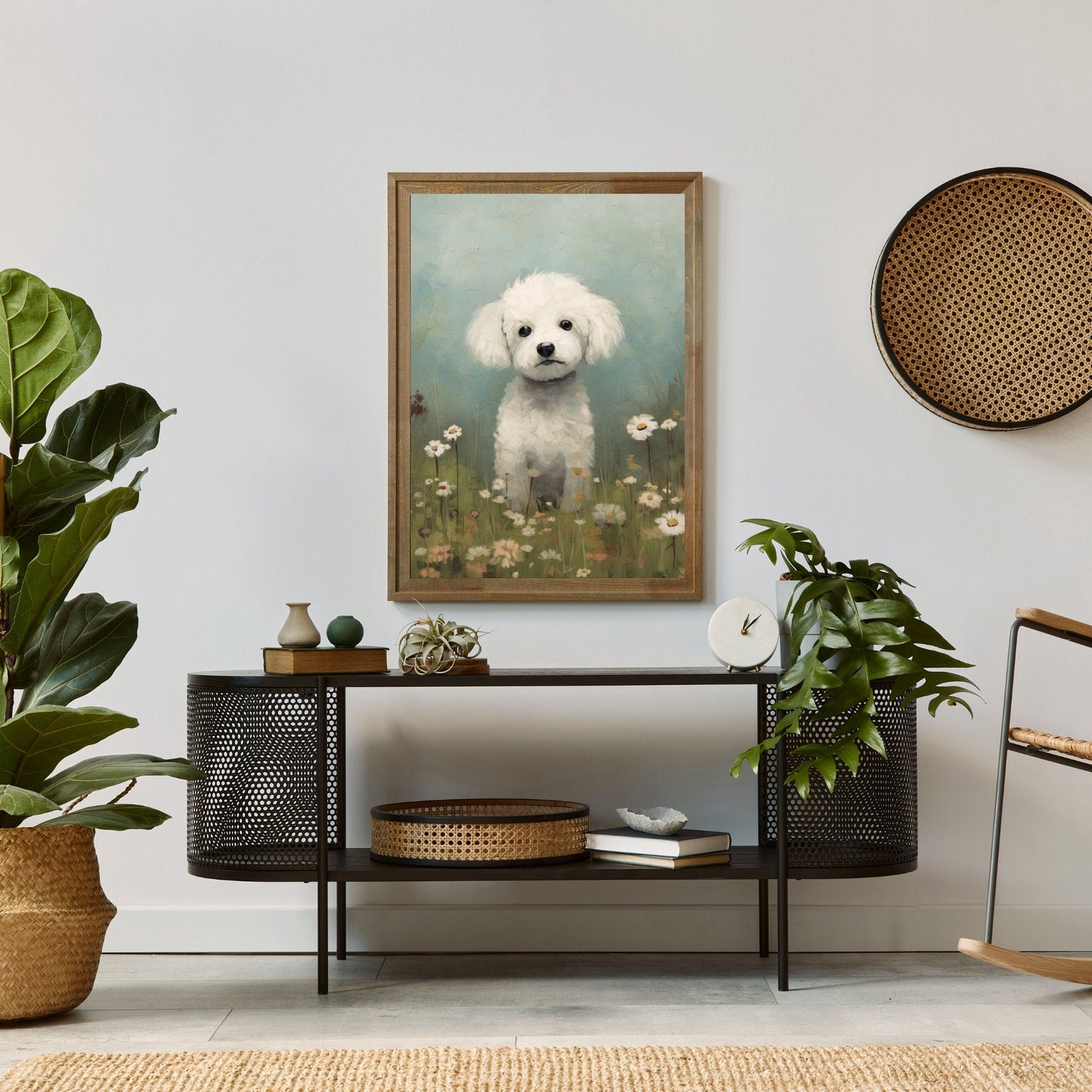 Bichon Frisé Wall Art, Vintage Dog Print, Floral Dog Decor - WildfieldPrints