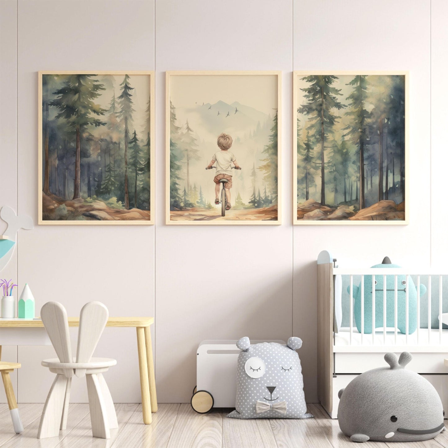 Biking Wall Art, Boy on Bicycle Decor, Adventure Forest Print - WildfieldPrints