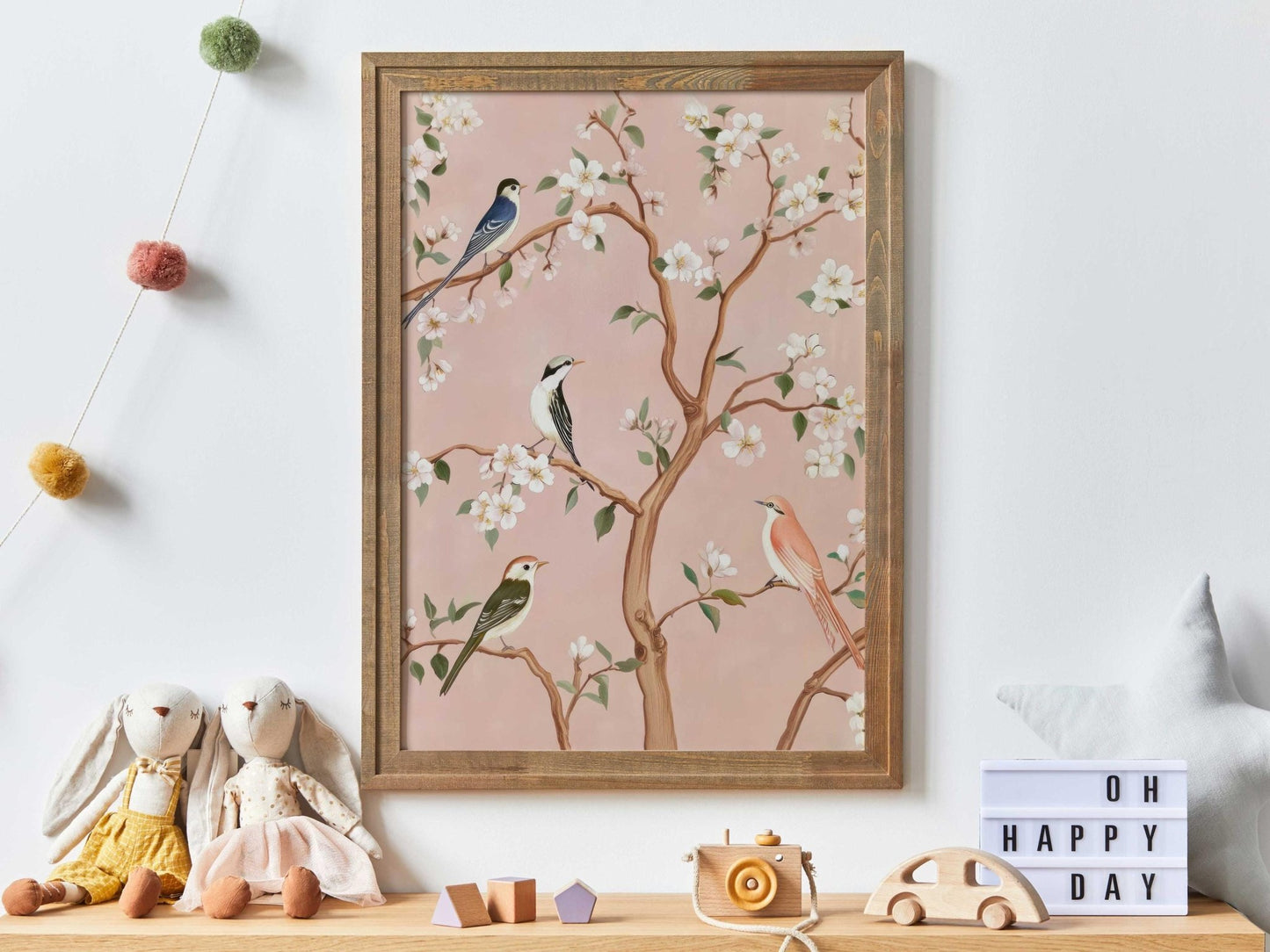 Bird Nursery Wall Art, Colorful Bedroom Decor, Tree and Farmhouse Design - WildfieldPrints