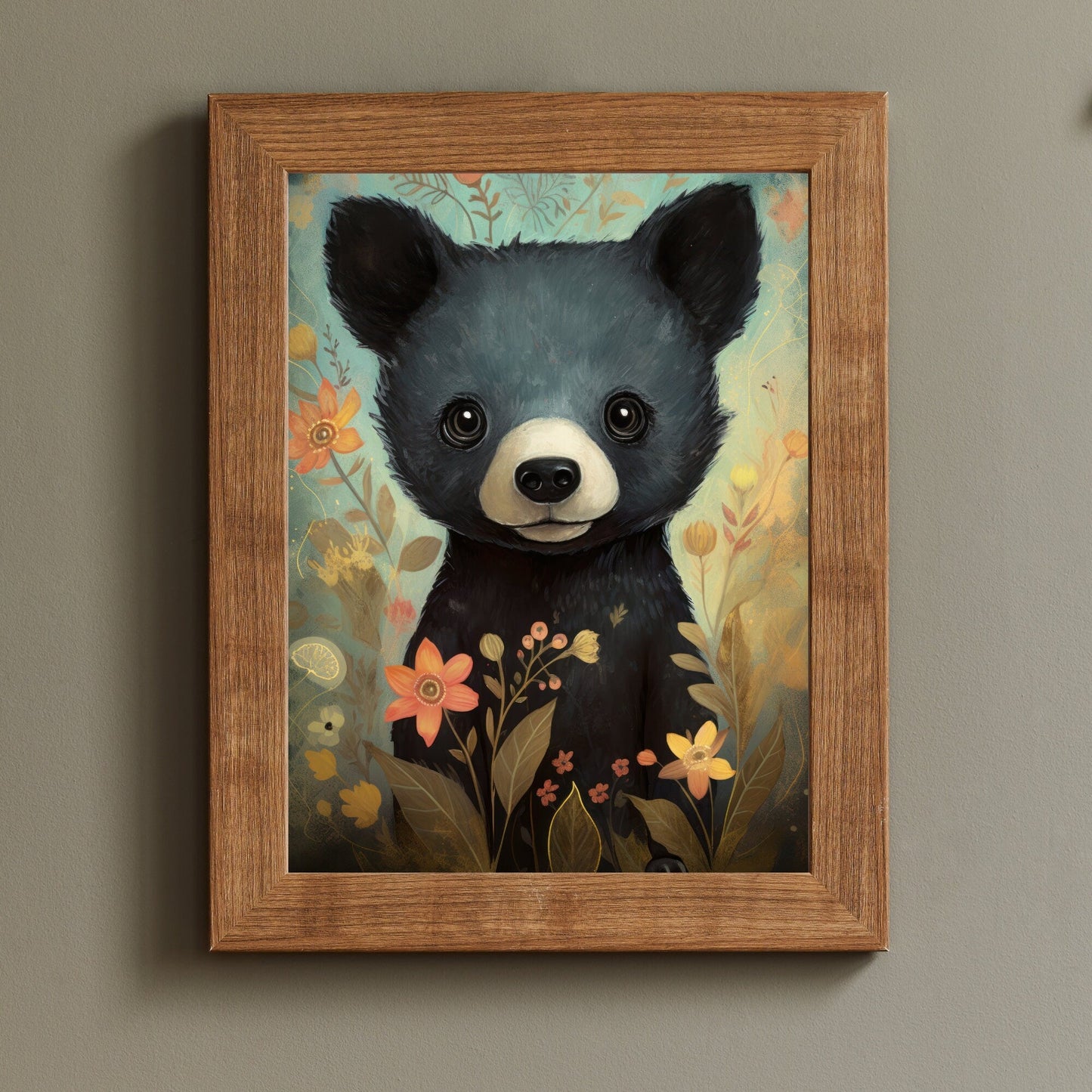 Black Bear Nursery Decor, Cute Baby Room Decor, Woodland Animal Art - WildfieldPrints