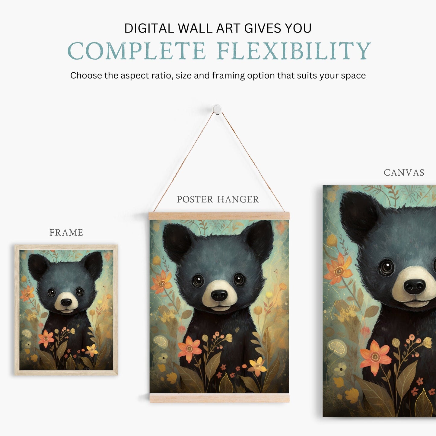 Black Bear Nursery Decor, Cute Baby Room Decor, Woodland Animal Art - WildfieldPrints