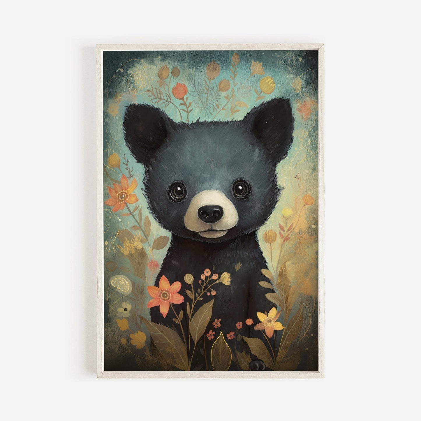 Black Bear Nursery Decor, Cute Baby Room Decor, Woodland Animal Art - WildfieldPrints