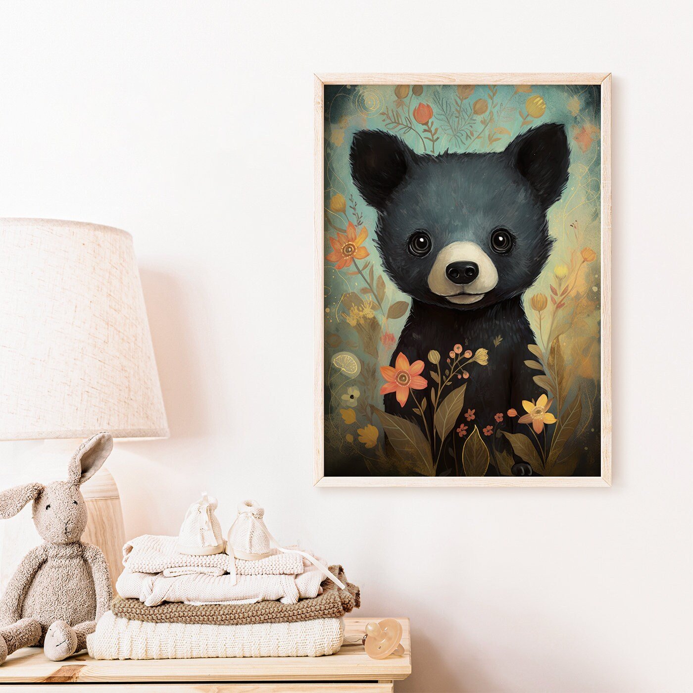 Black Bear Nursery Decor, Cute Baby Room Decor, Woodland Animal Art - WildfieldPrints