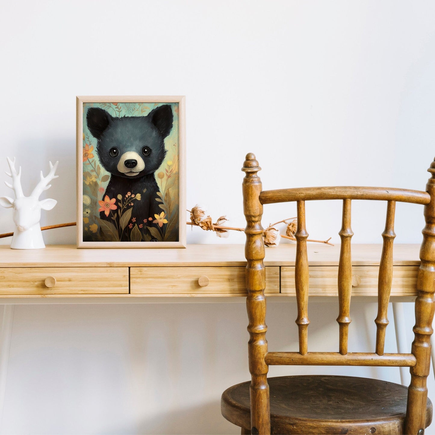 Black Bear Nursery Decor, Cute Baby Room Decor, Woodland Animal Art - WildfieldPrints