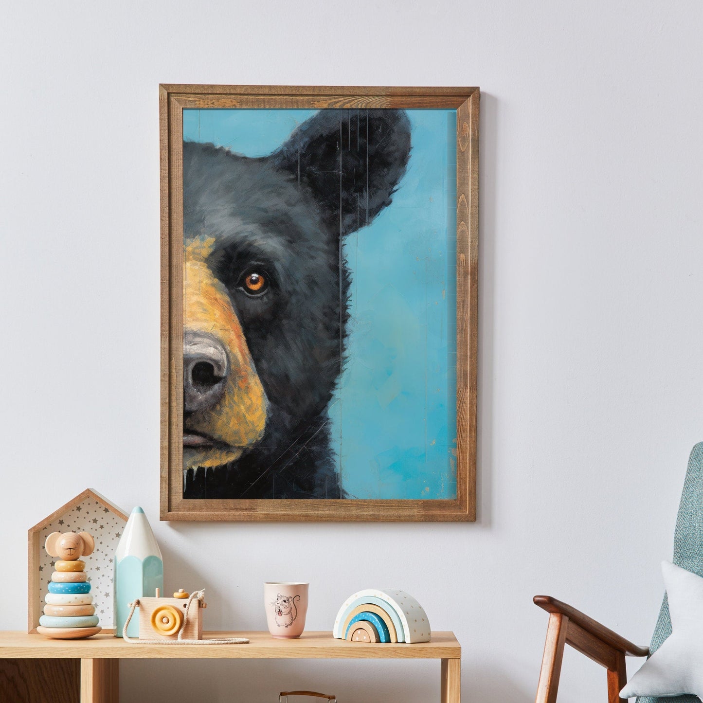 Black Bear Nursery Decor, Forest Animal Wall Art, Kids Room Decor - WildfieldPrints