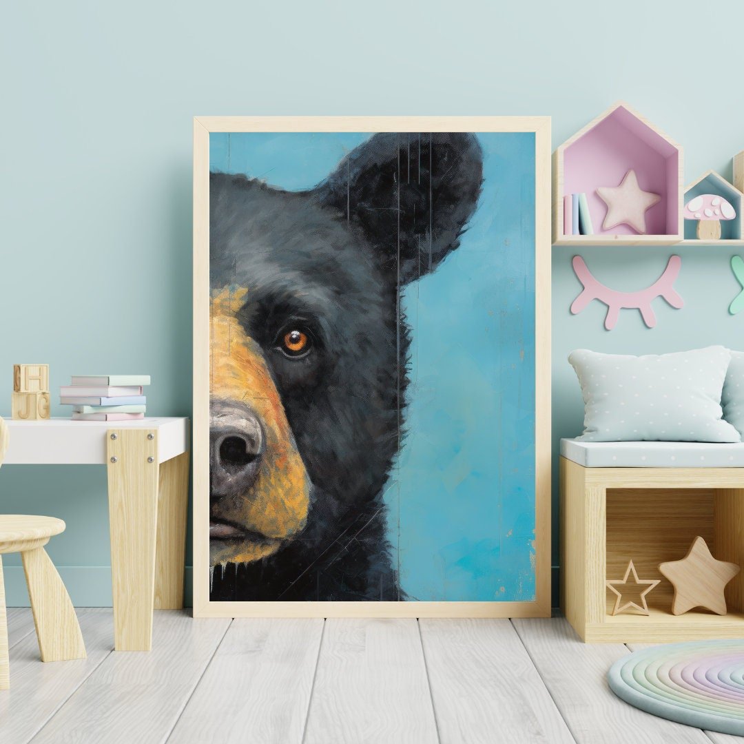 Black Bear Nursery Decor, Forest Animal Wall Art, Kids Room Decor - WildfieldPrints