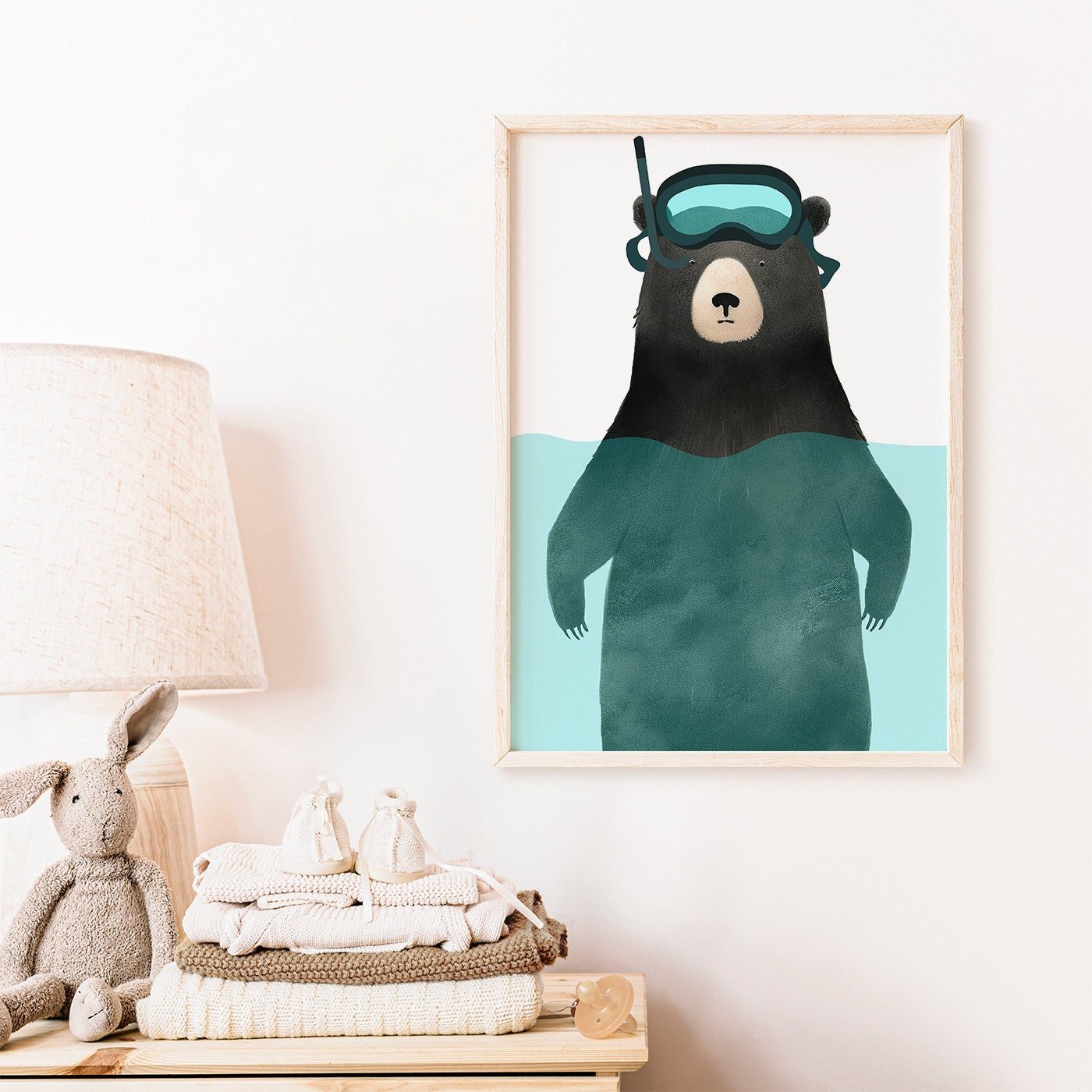 Black Bear Nursery Decor, Woodland Animal Print, Kids Room Wall Art - WildfieldPrints