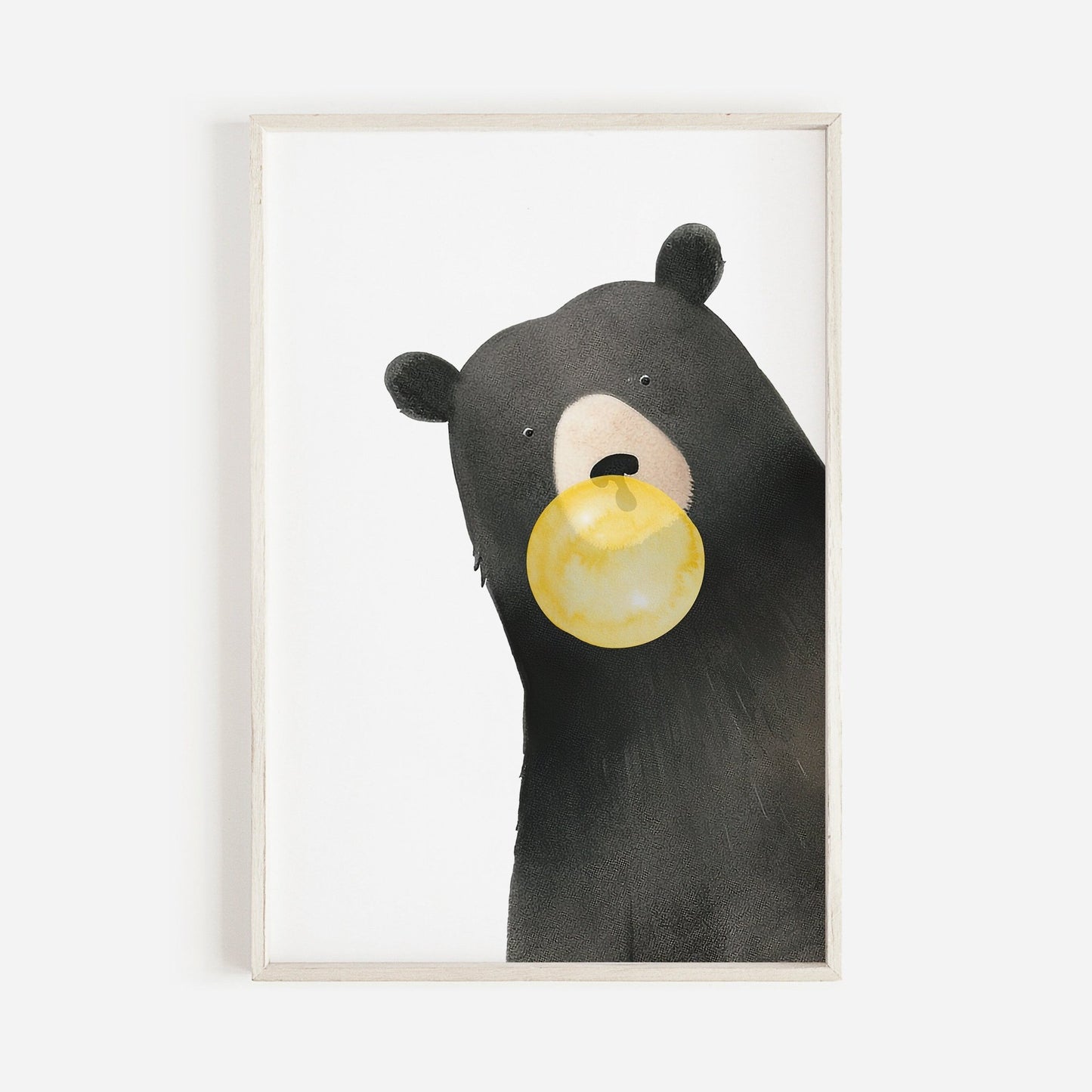 Black Bear Nursery Print, Bubblegum Animals Wall Decor, Minimalist Style - WildfieldPrints