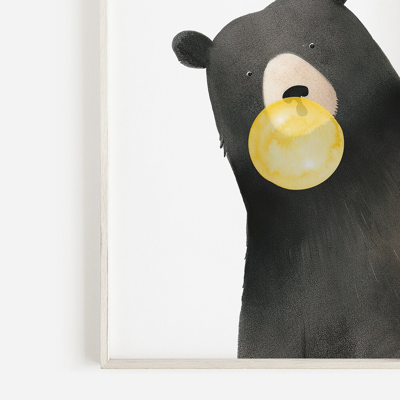 Black Bear Nursery Print, Bubblegum Animals Wall Decor, Minimalist Style - WildfieldPrints