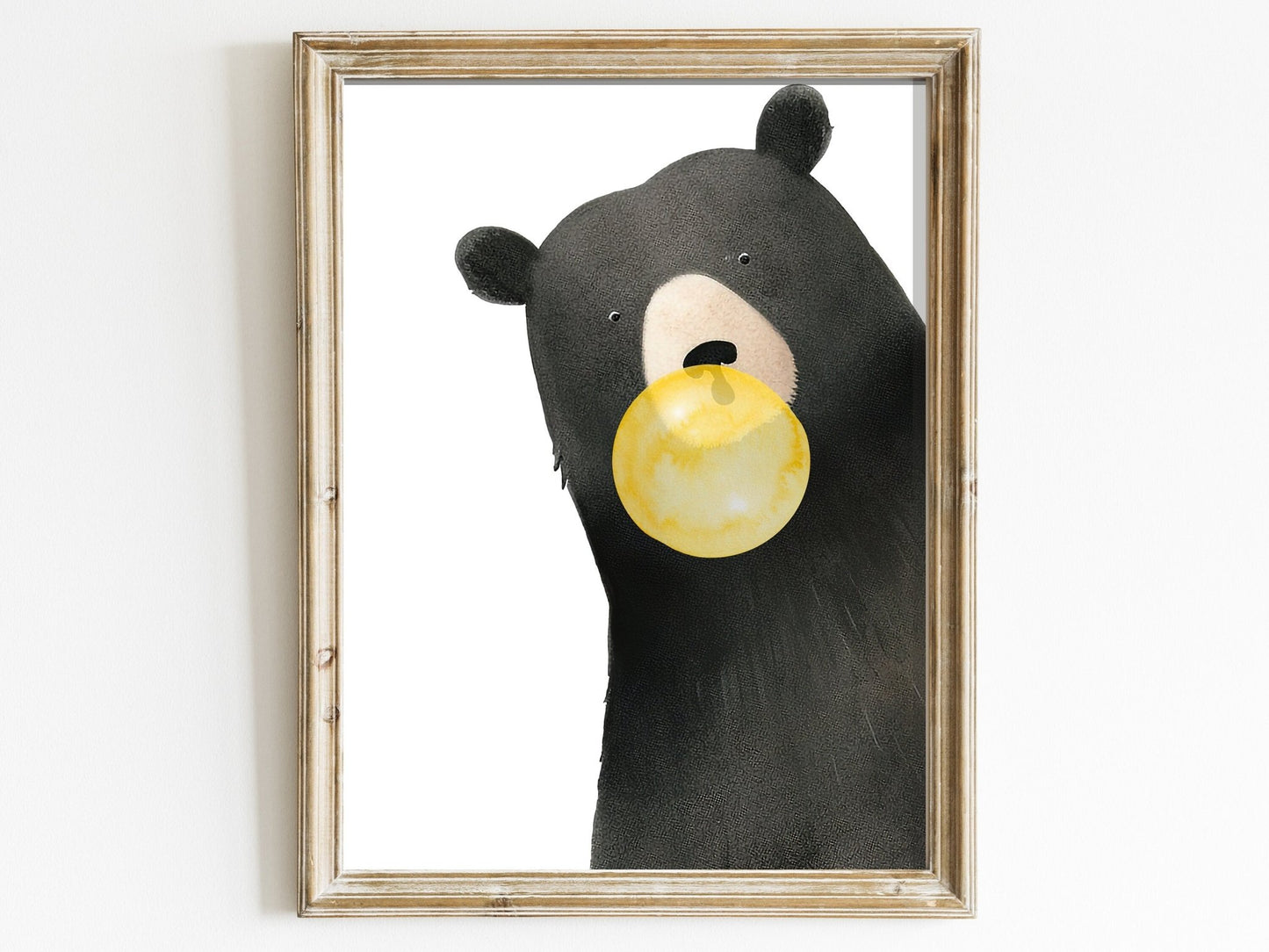 Black Bear Nursery Print, Bubblegum Animals Wall Decor, Minimalist Style - WildfieldPrints