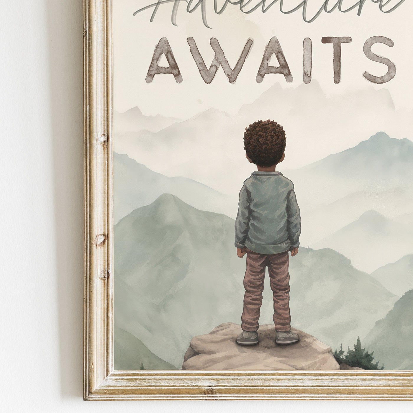 Black Boy Adventure Wall Art, Hot Air Balloon Decor, Kids Room Prints - WildfieldPrints