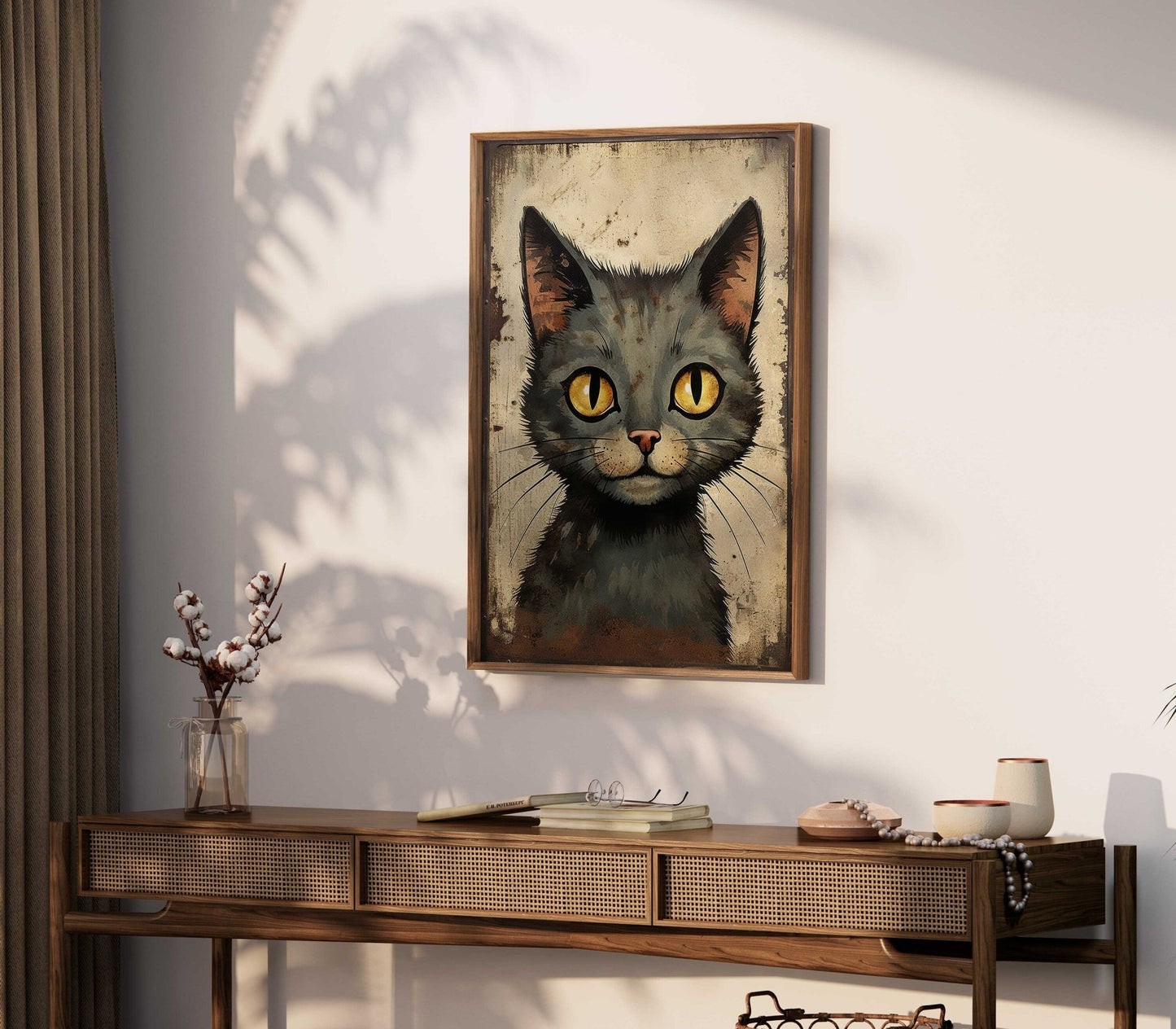 Black Cat Art Print, Whimsical Kitten Decor, Vintage Animal Illustration - WildfieldPrints