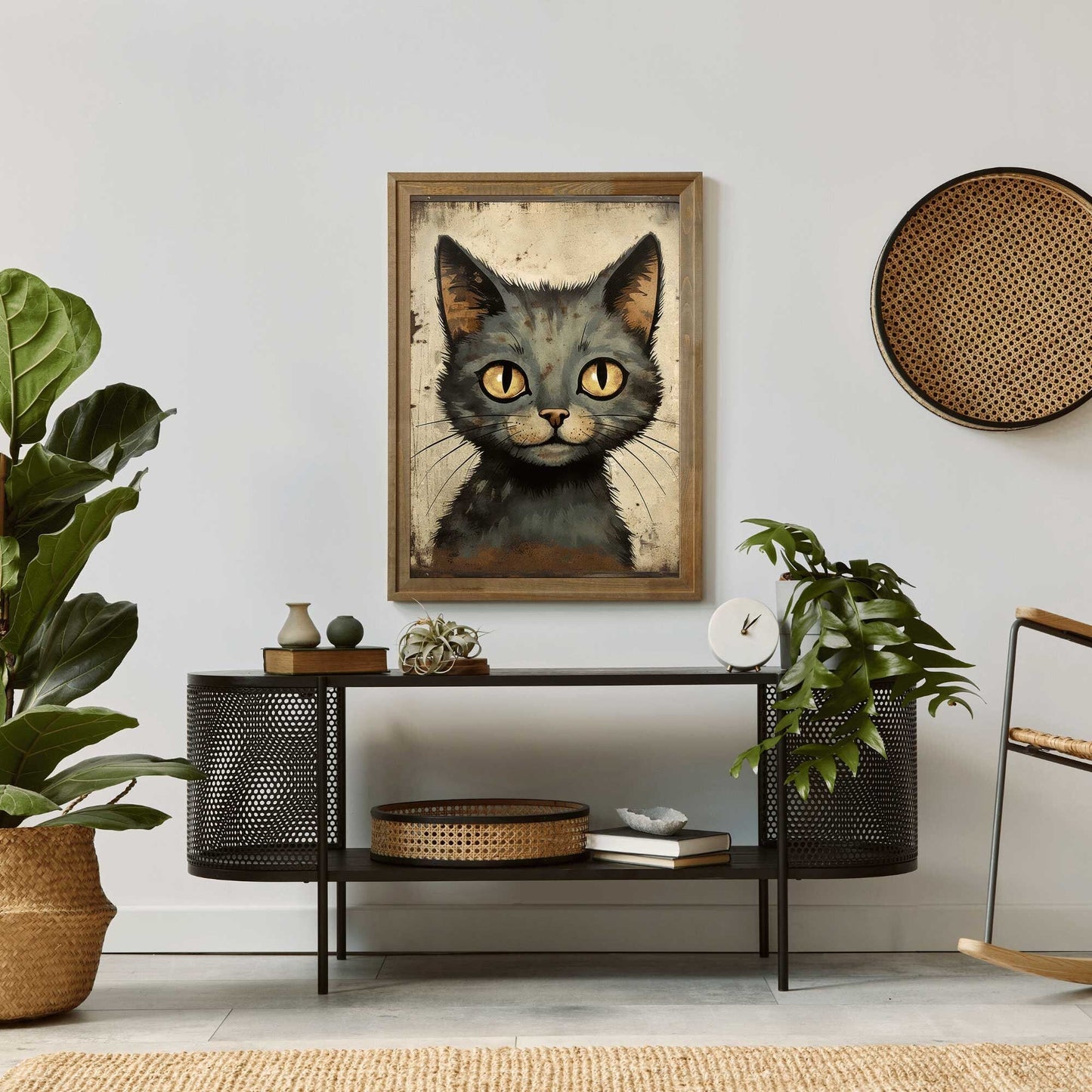 Black Cat Art Print, Whimsical Kitten Decor, Vintage Animal Illustration - WildfieldPrints