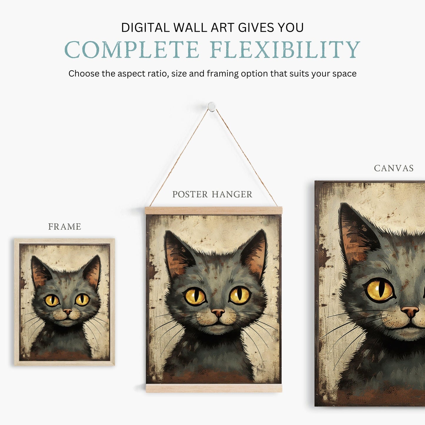 Black Cat Art Print, Whimsical Kitten Decor, Vintage Animal Illustration - WildfieldPrints