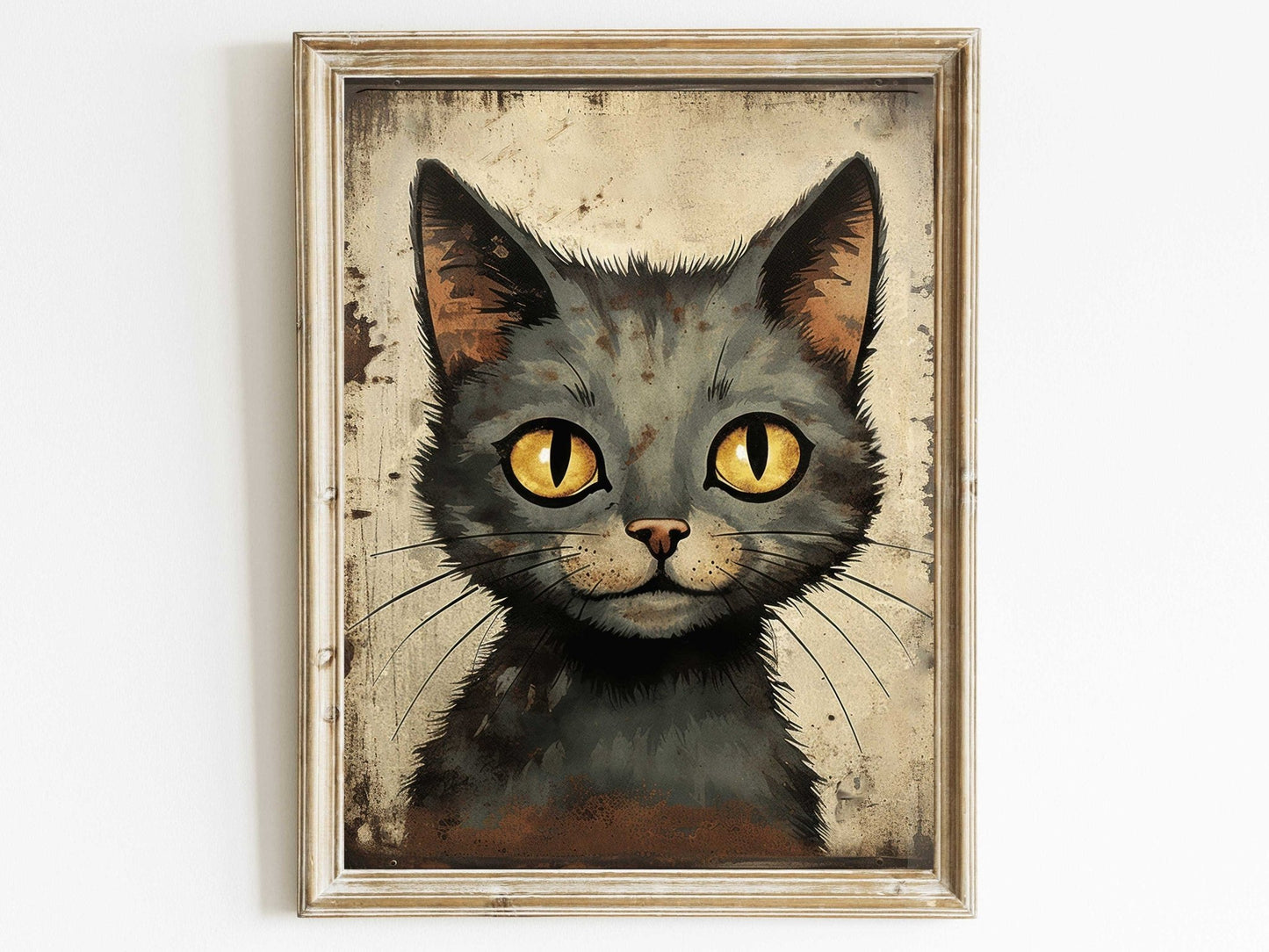 Black Cat Art Print, Whimsical Kitten Decor, Vintage Animal Illustration - WildfieldPrints