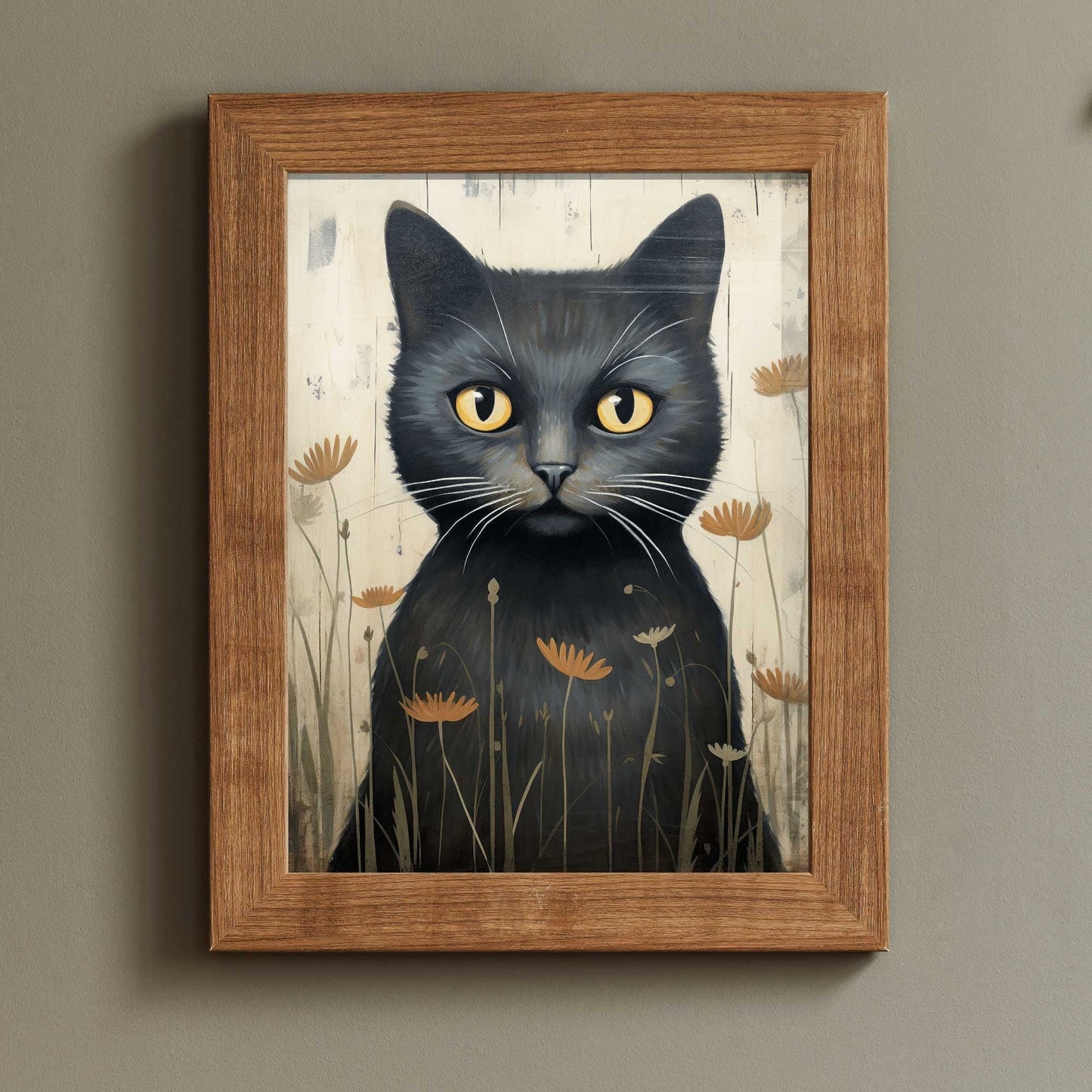 Black Cat Art Print, Whimsical Kitten Wall Decor, Vintage Animal Artwork - WildfieldPrints