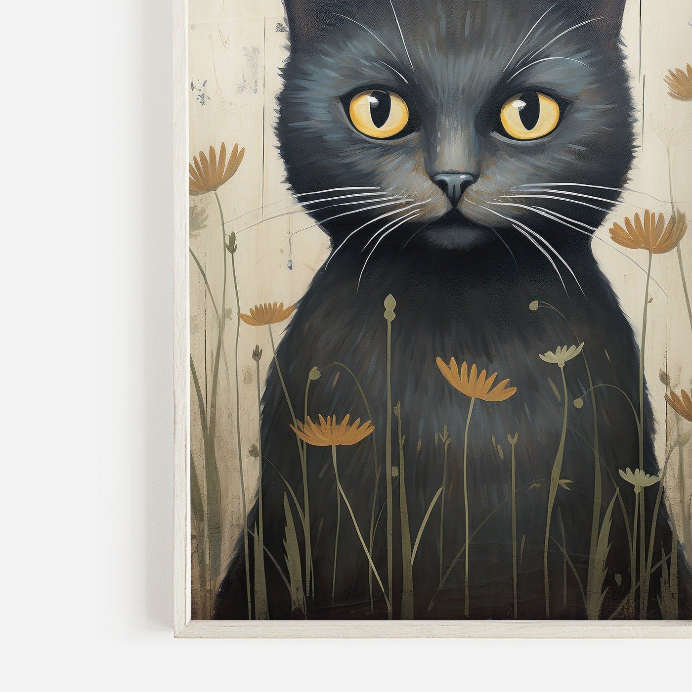 Black Cat Art Print, Whimsical Kitten Wall Decor, Vintage Animal Artwork - WildfieldPrints