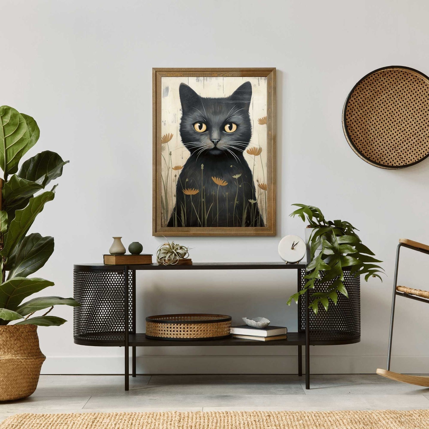 Black Cat Art Print, Whimsical Kitten Wall Decor, Vintage Animal Artwork - WildfieldPrints