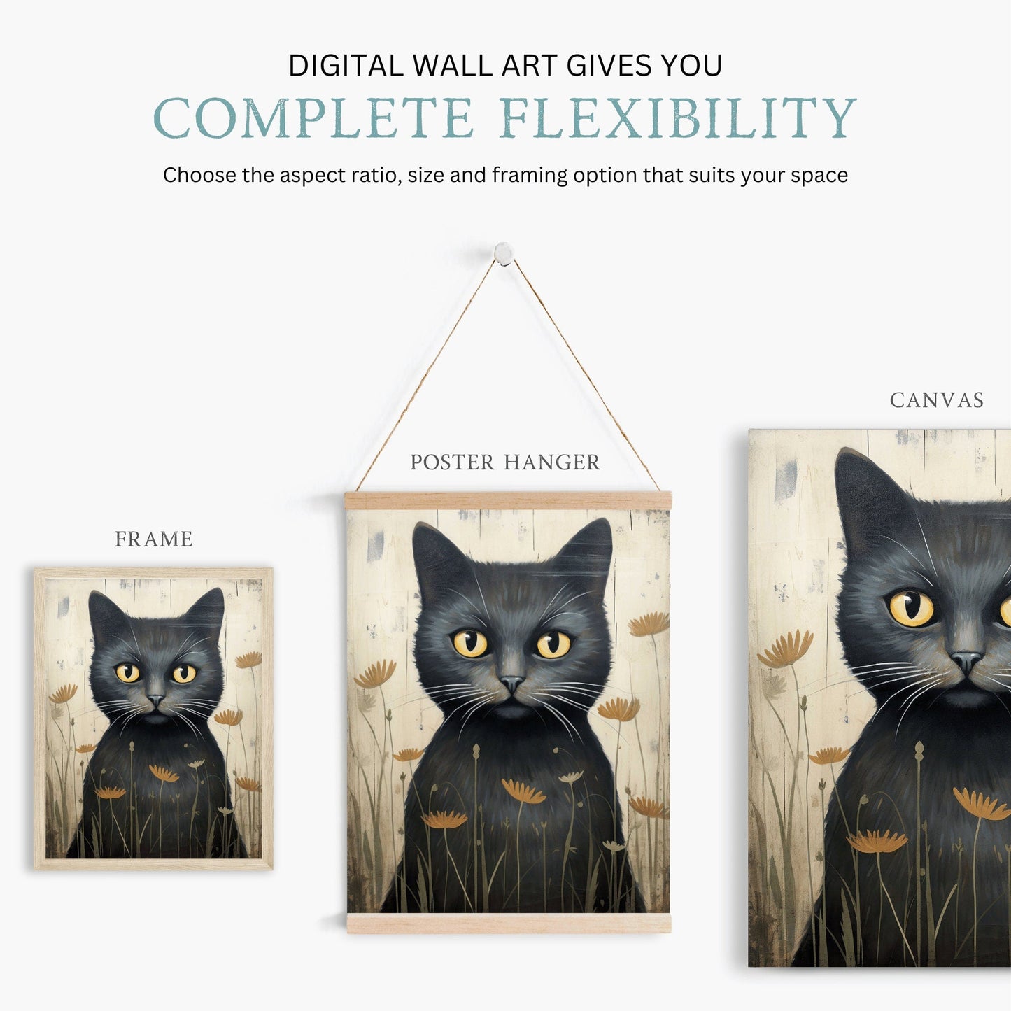 Black Cat Art Print, Whimsical Kitten Wall Decor, Vintage Animal Artwork - WildfieldPrints