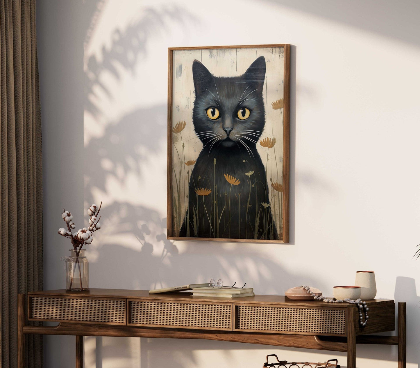 Black Cat Art Print, Whimsical Kitten Wall Decor, Vintage Animal Artwork - WildfieldPrints