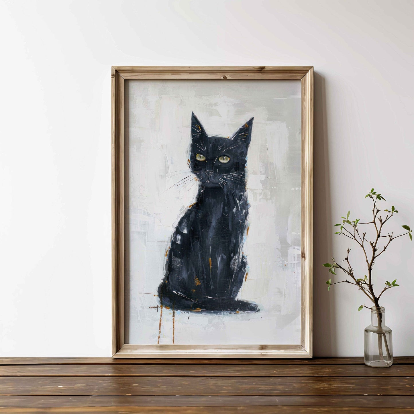 Black Cat Wall Art, Abstract Kitten Print, Vintage Animal Decor - WildfieldPrints